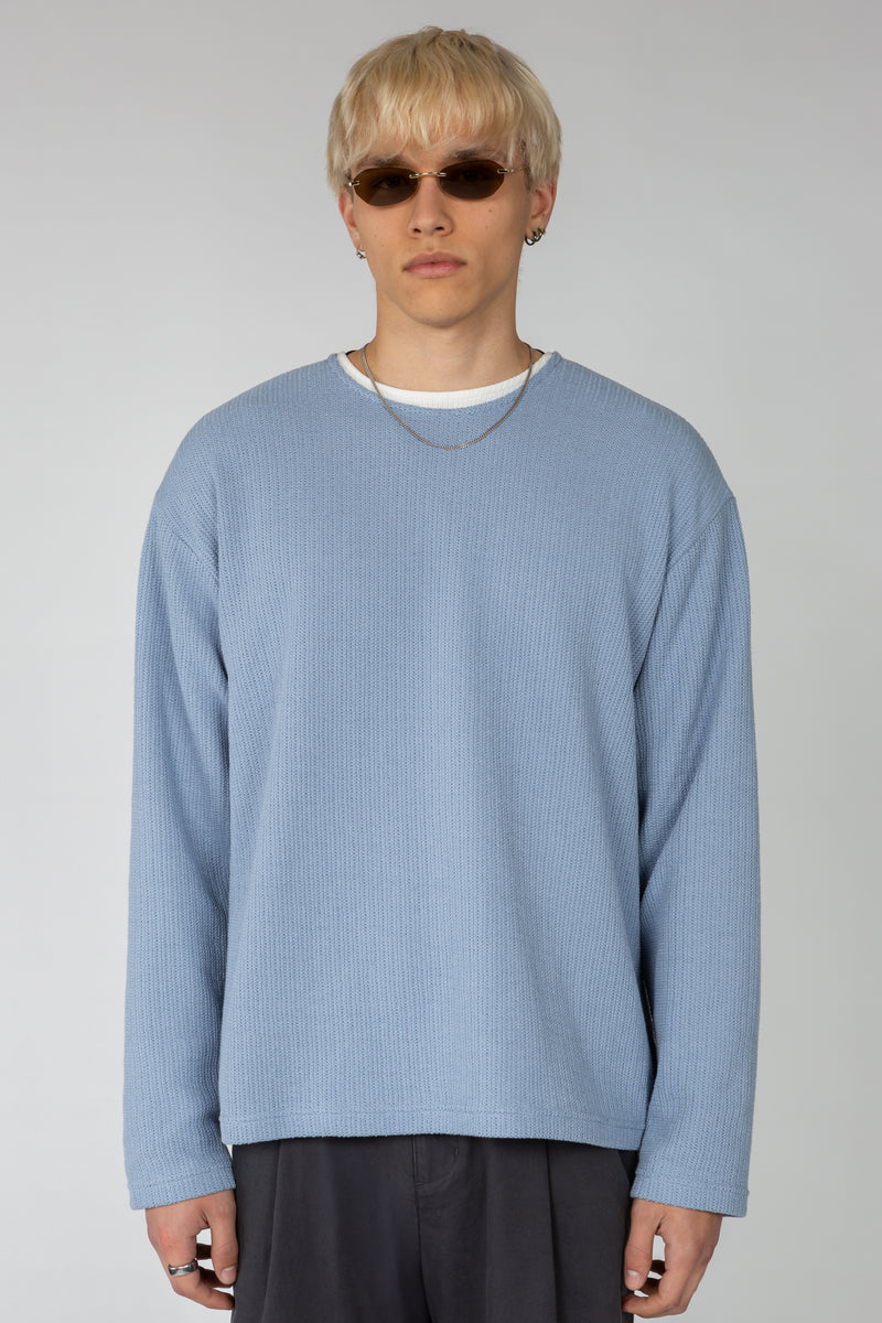 Long Sleeve Oversized Top - Cornflower Blue Crosshatch