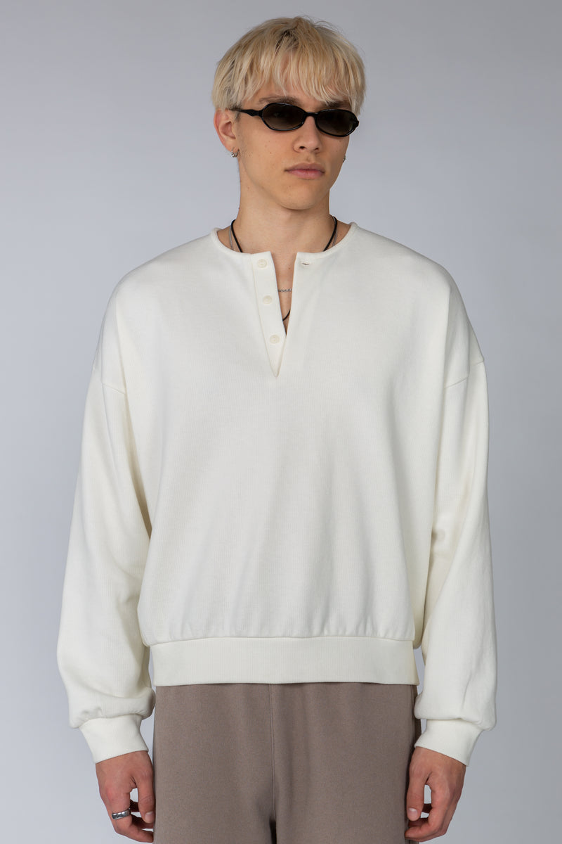 L'Appartement【GOOD GRIEF!】 HENLEY NECK 007 Round Neck Henley Light Grey | N.Peal