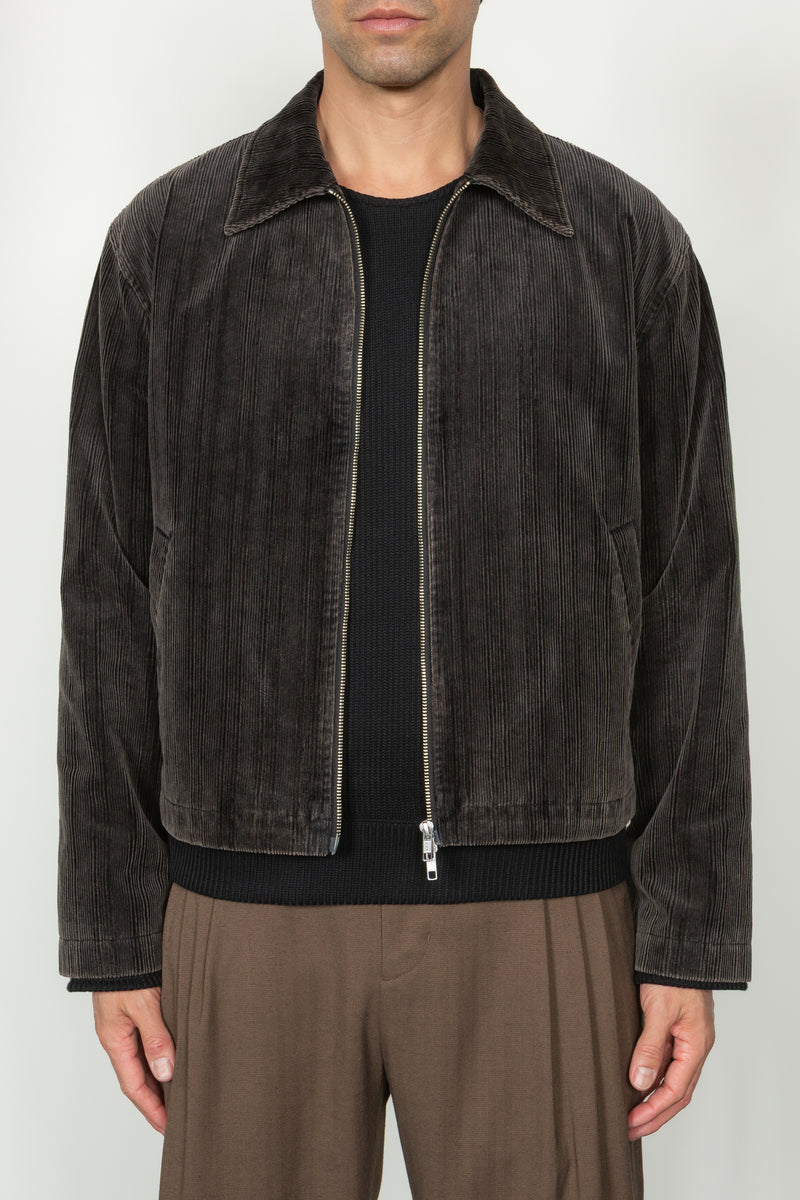 Collared Zip Front Jacket - Enzyme Washed Black Corduroy – SHADES