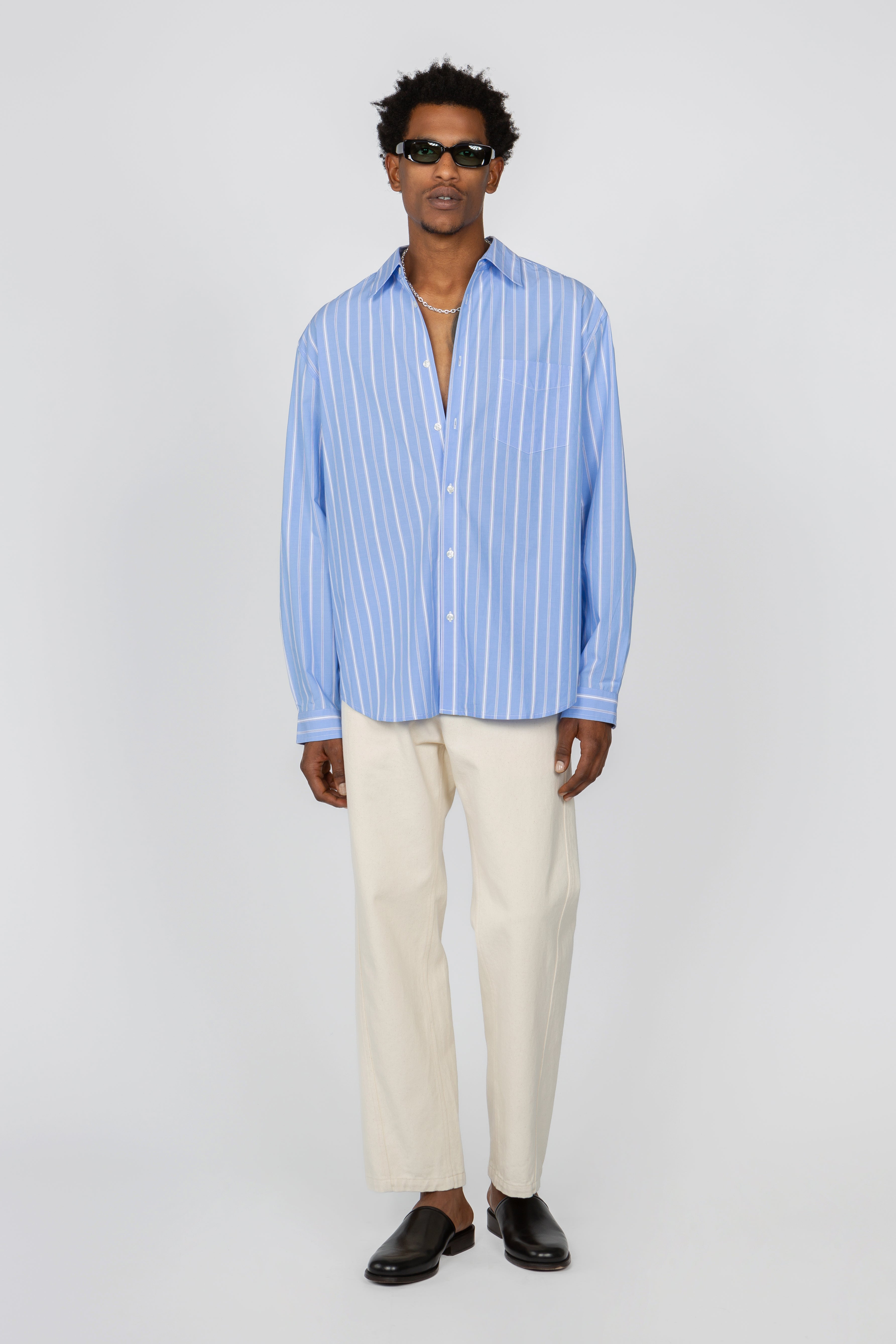 Oversized Button Down Shirt - Blue Banker Stripe – SHADES OF GREY BY MICAH  COHEN