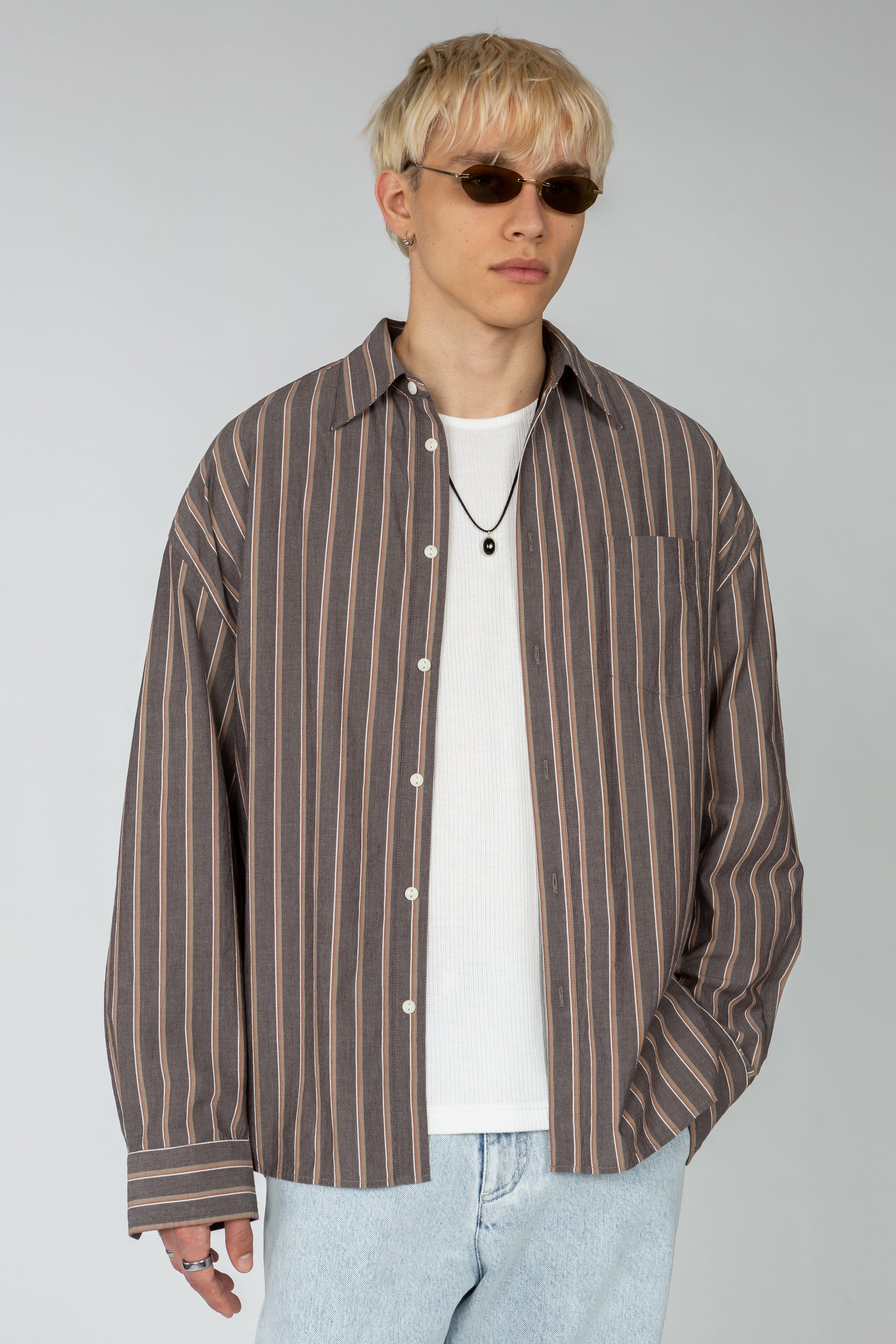 Ultra Oversized Button Down Shirt - Coffee Stripe – SHADES