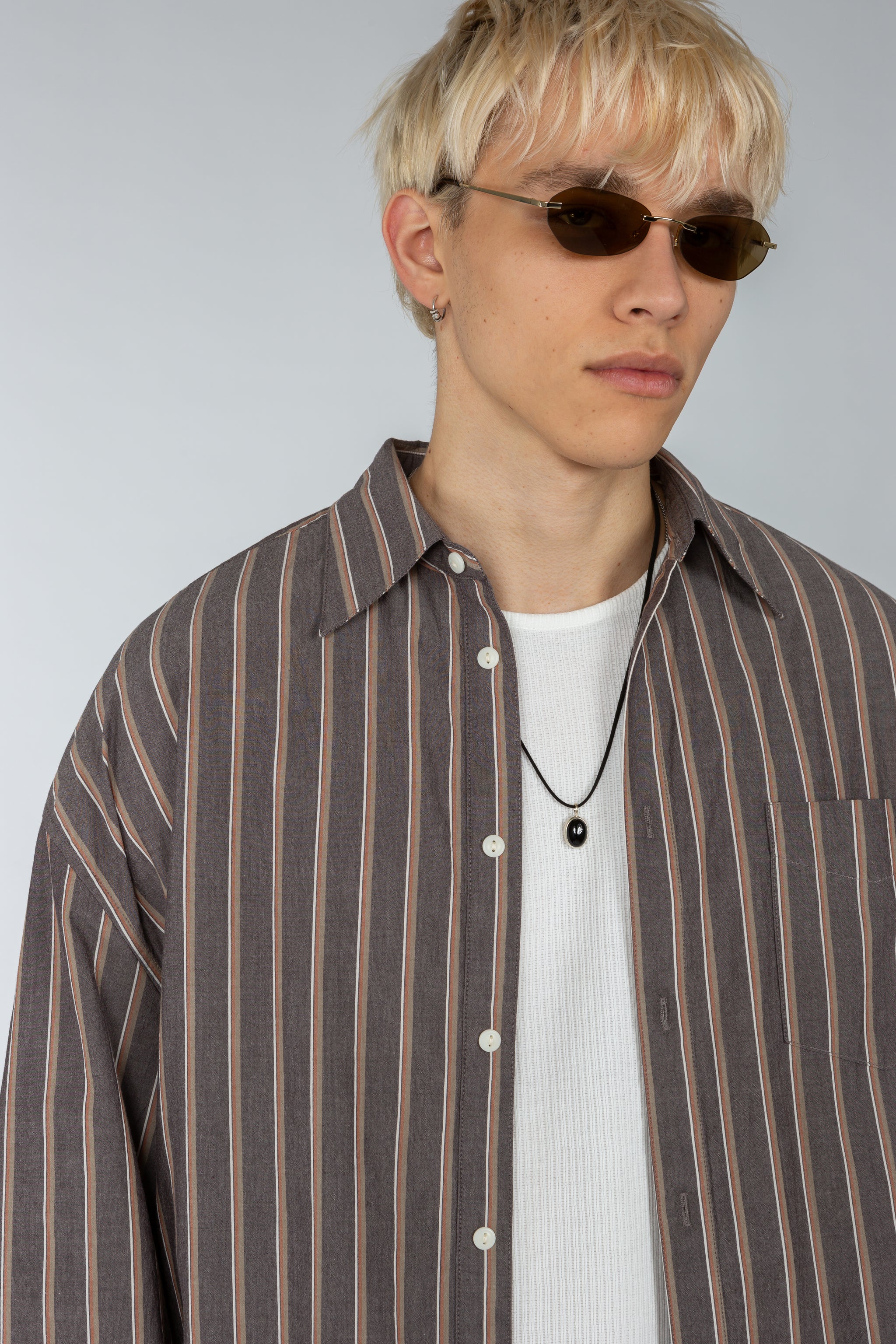 Ultra Oversized Button Down Shirt - Coffee Stripe – SHADES