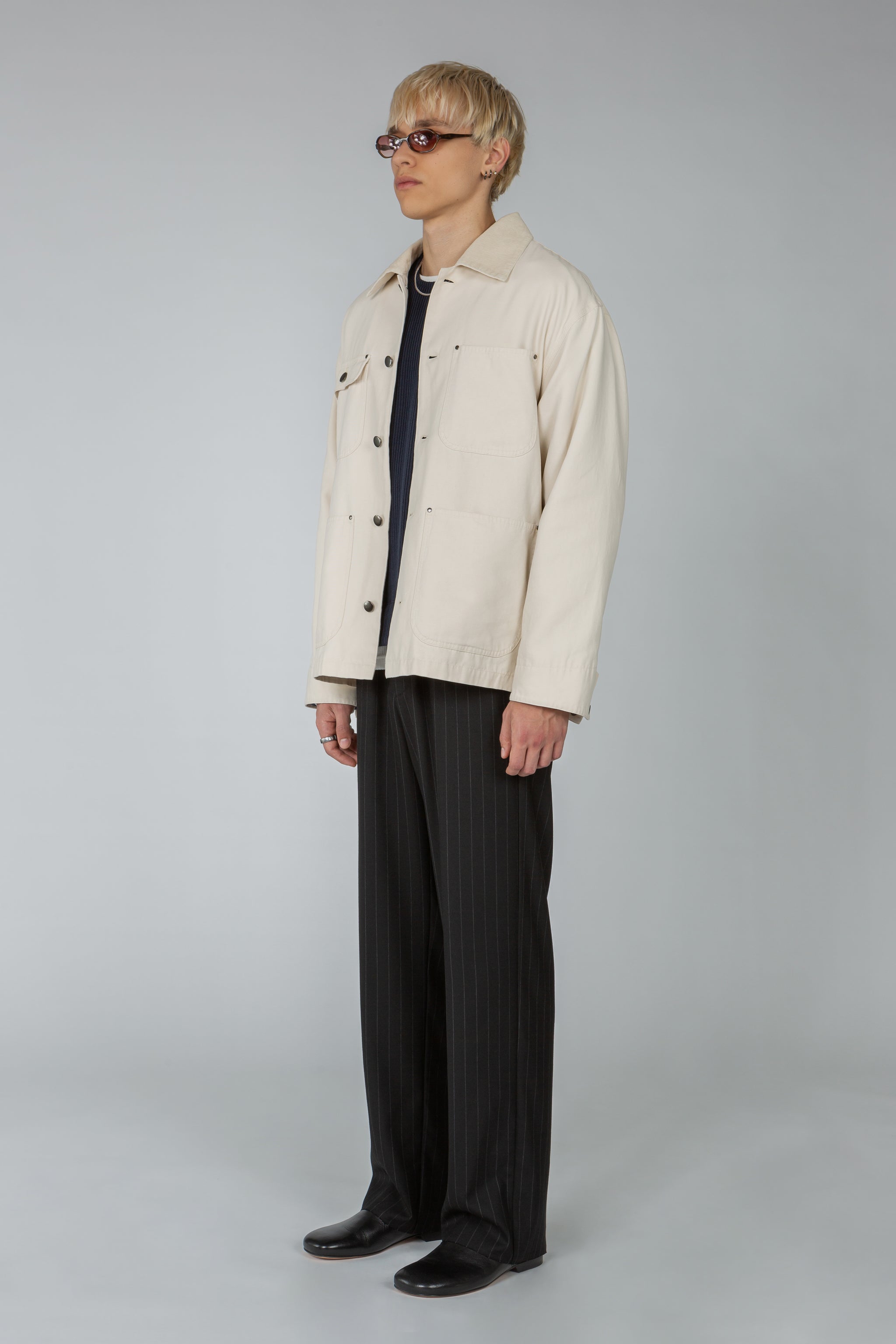 ジャケット・アウター ANATOMICA CAPE OFF WHITE ORGANIC WOOL Buttoned Cotton Twill Fitted Jacket ivory - CH Carolina
