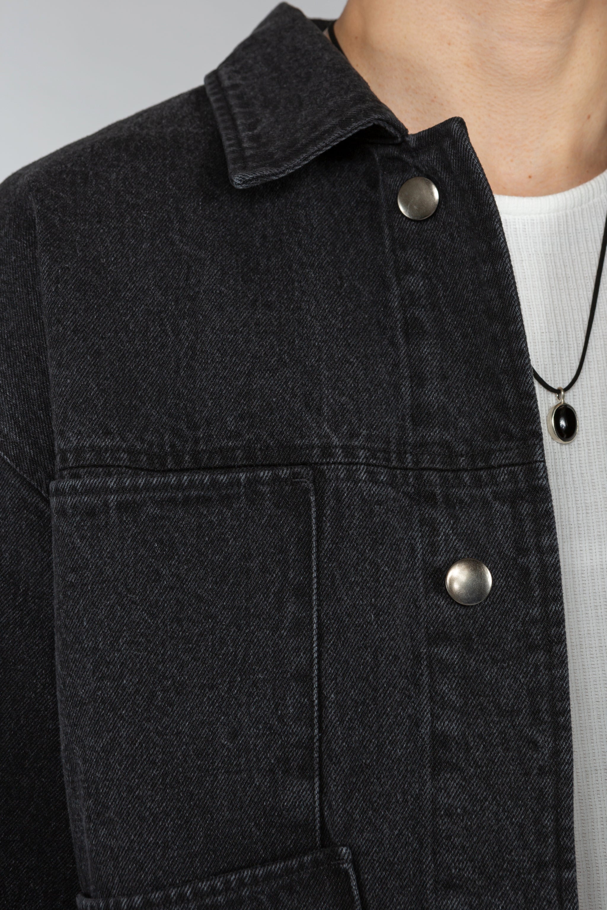 Cropped Four Pocket Trucker Jacket - Washed Black Denim