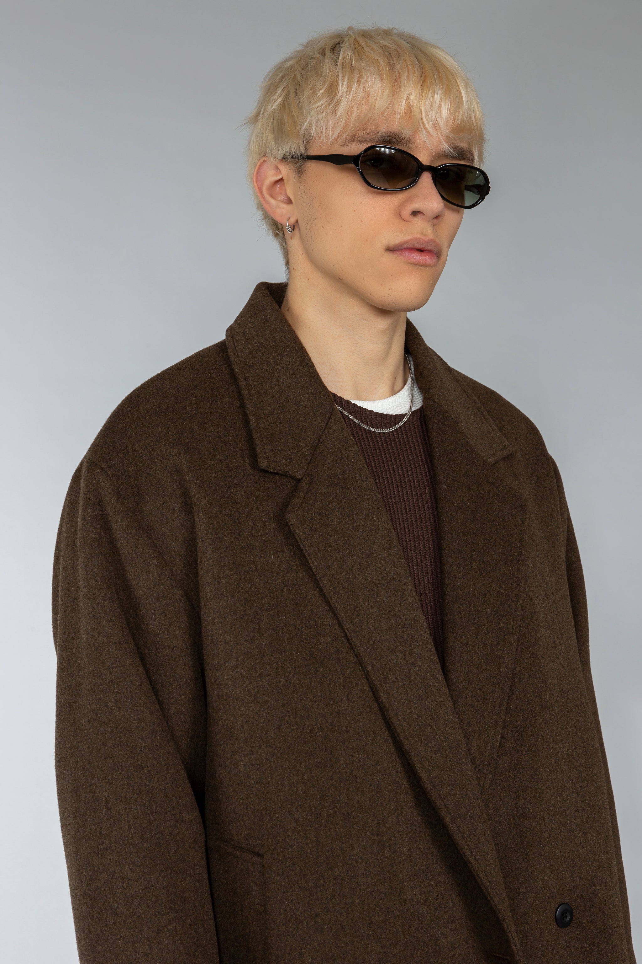 Oversized Double Breasted Overcoat - Brown Melton Wool