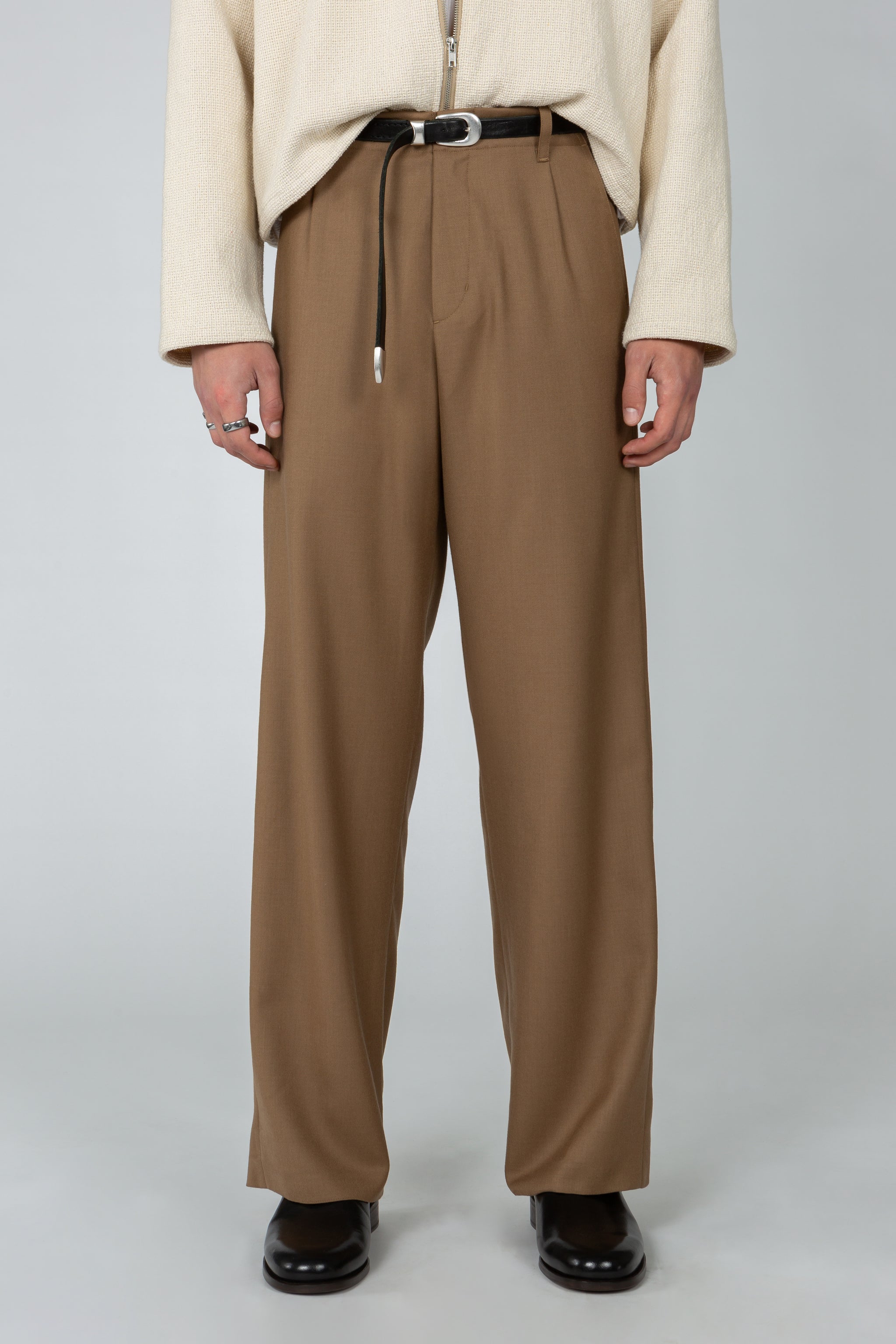Wide Leg Single Pleat Trouser - Hazelnut – SHADES OF GREY BY