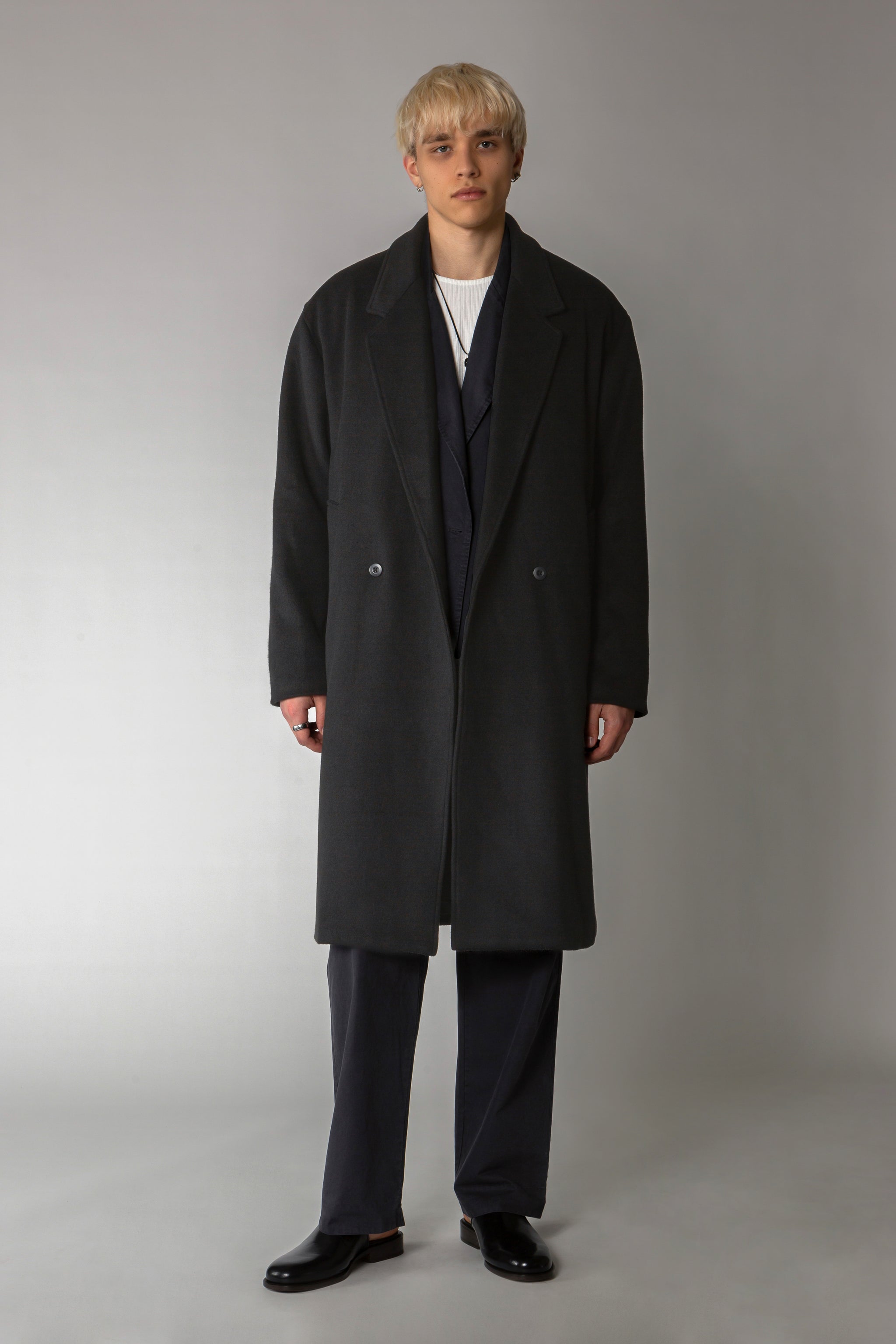 Double Breasted Overcoat - Black Melton Wool – SHADES OF GREY BY  