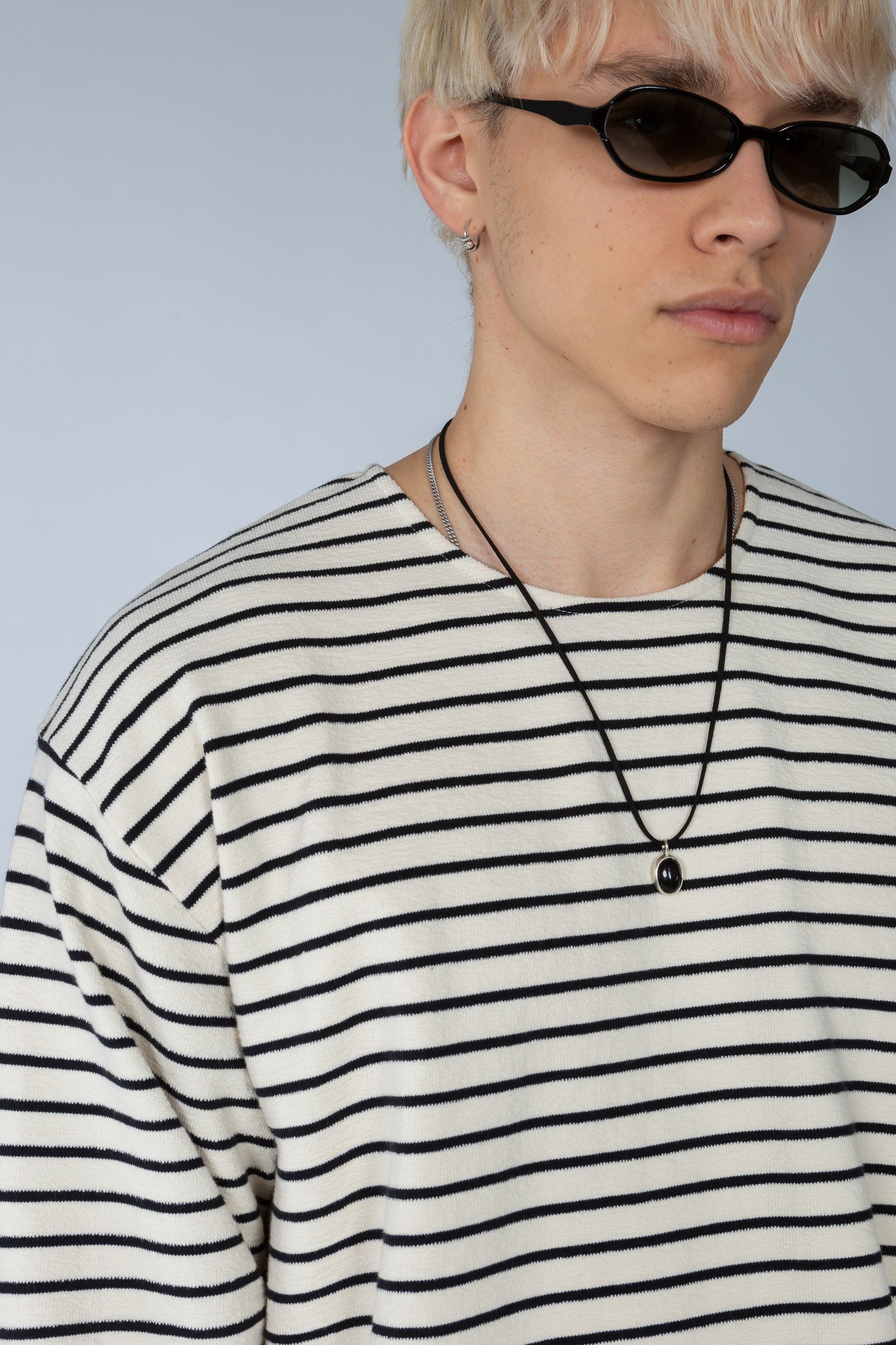 Long Sleeve Oversized Top - Ecru / Black Stripe Slub