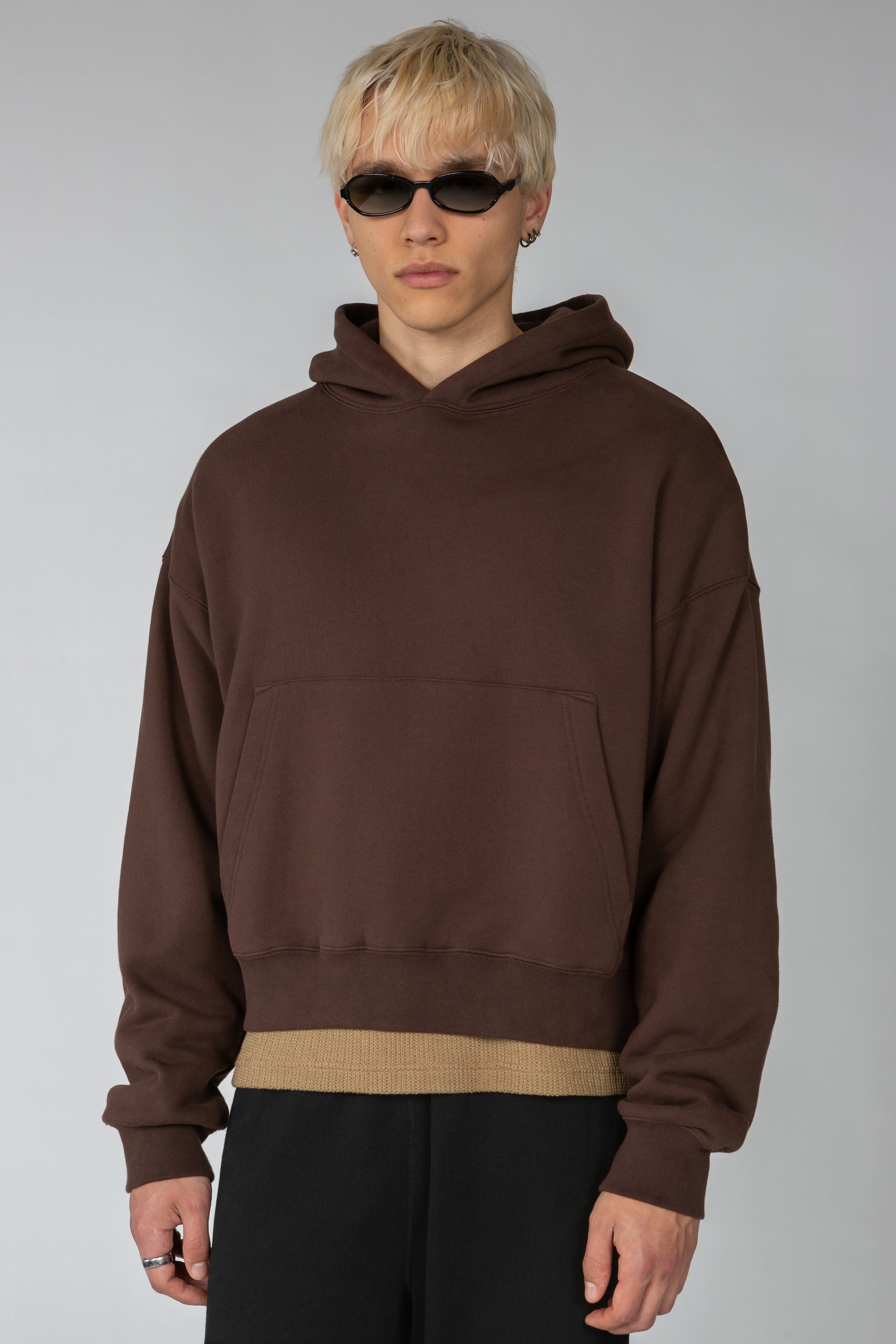 Cropped Hooded Sweatshirt - Dark Brown French Terry – SHADES OF