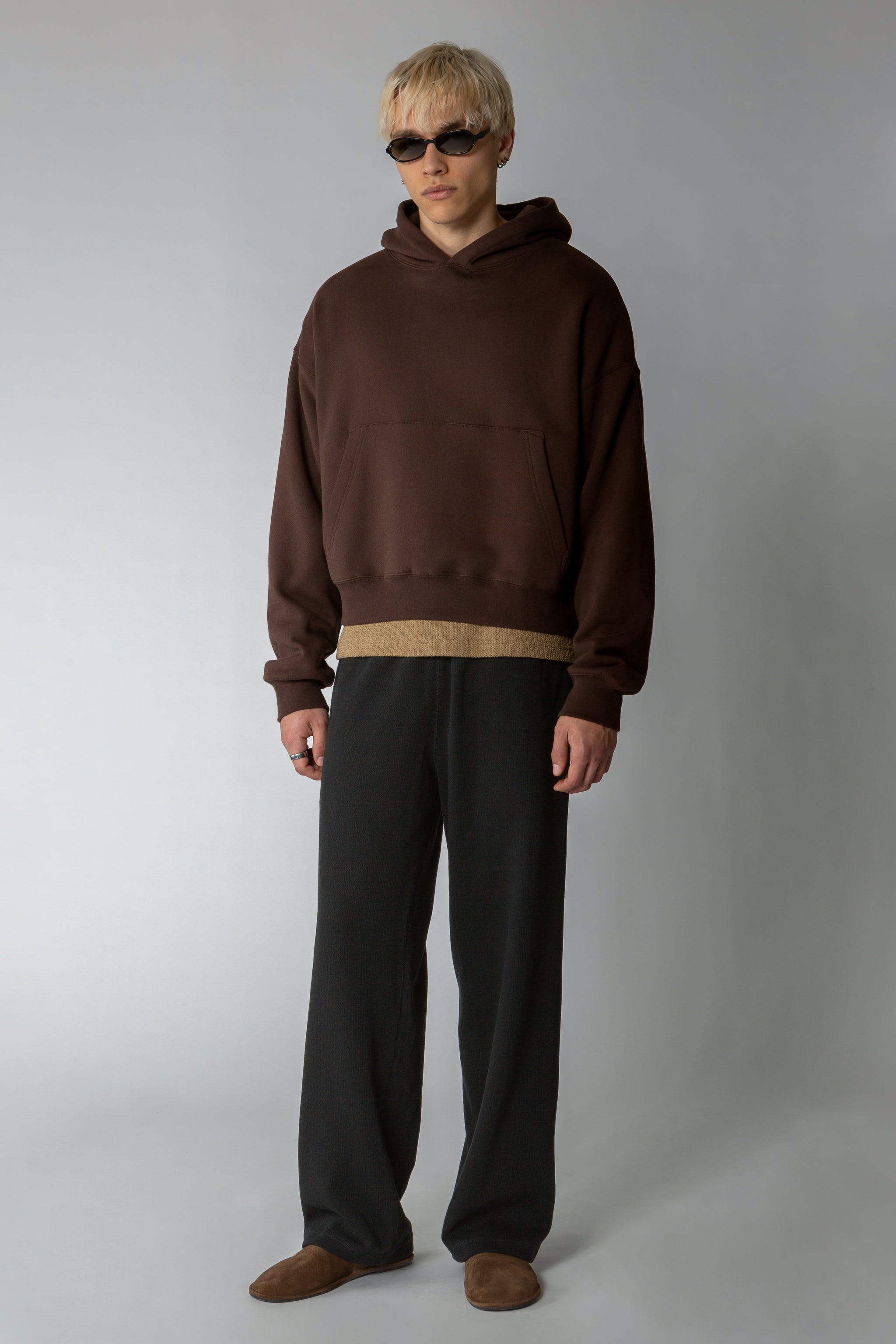 Cropped Hooded Sweatshirt - Dark Brown French Terry – SHADES OF