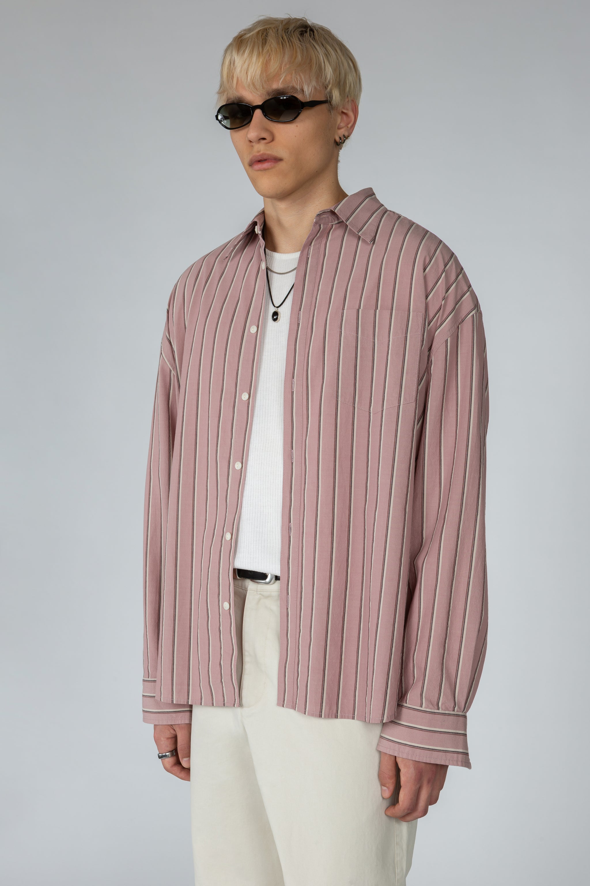 Ultra Oversized Button Down Shirt - Rose Stripe – SHADES OF GREY Ultra Oversized Button Down Shirt - Rose Stripe – SHADES OF GREY