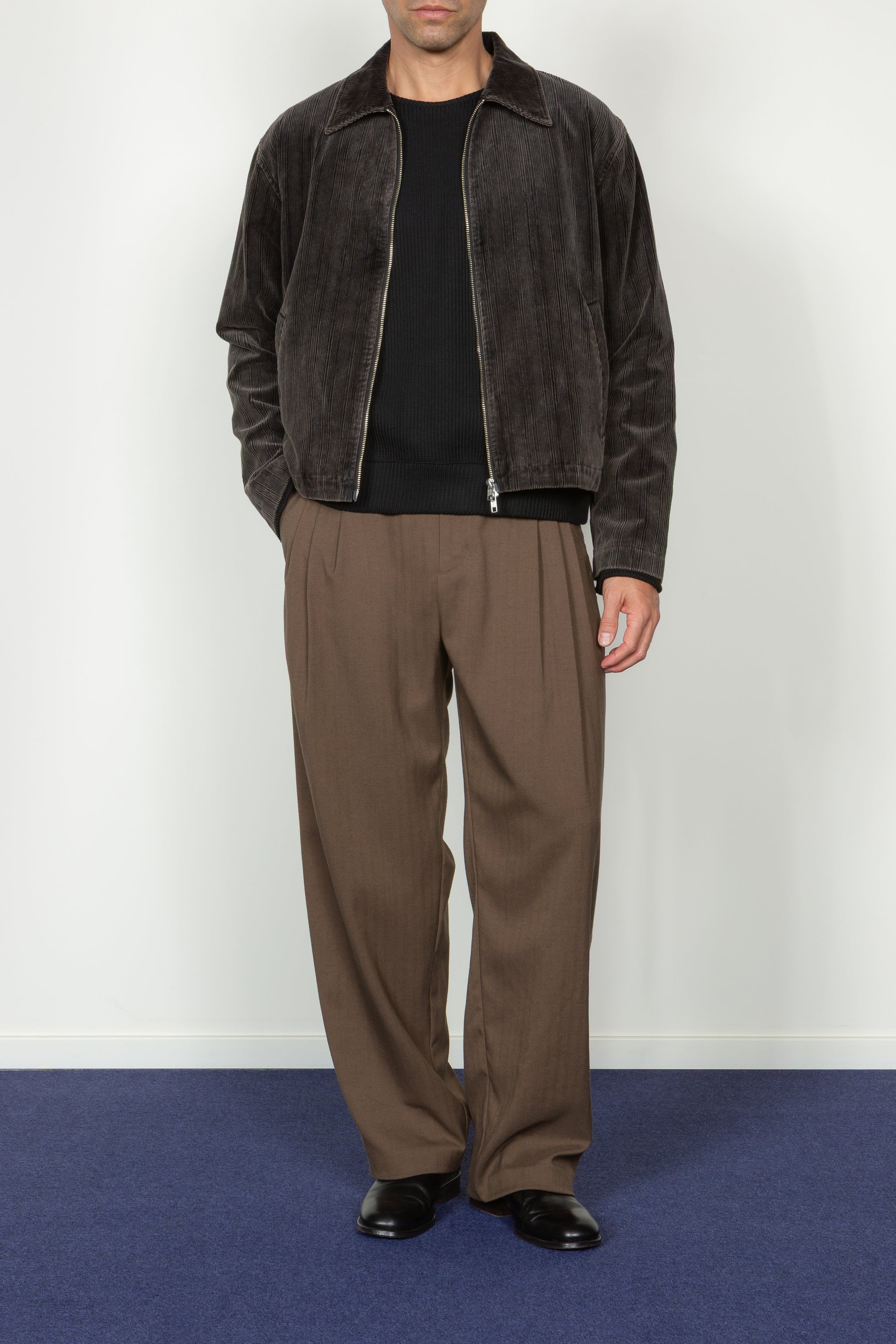 Collared Zip Front Jacket - Enzyme Washed Black Corduroy – SHADES