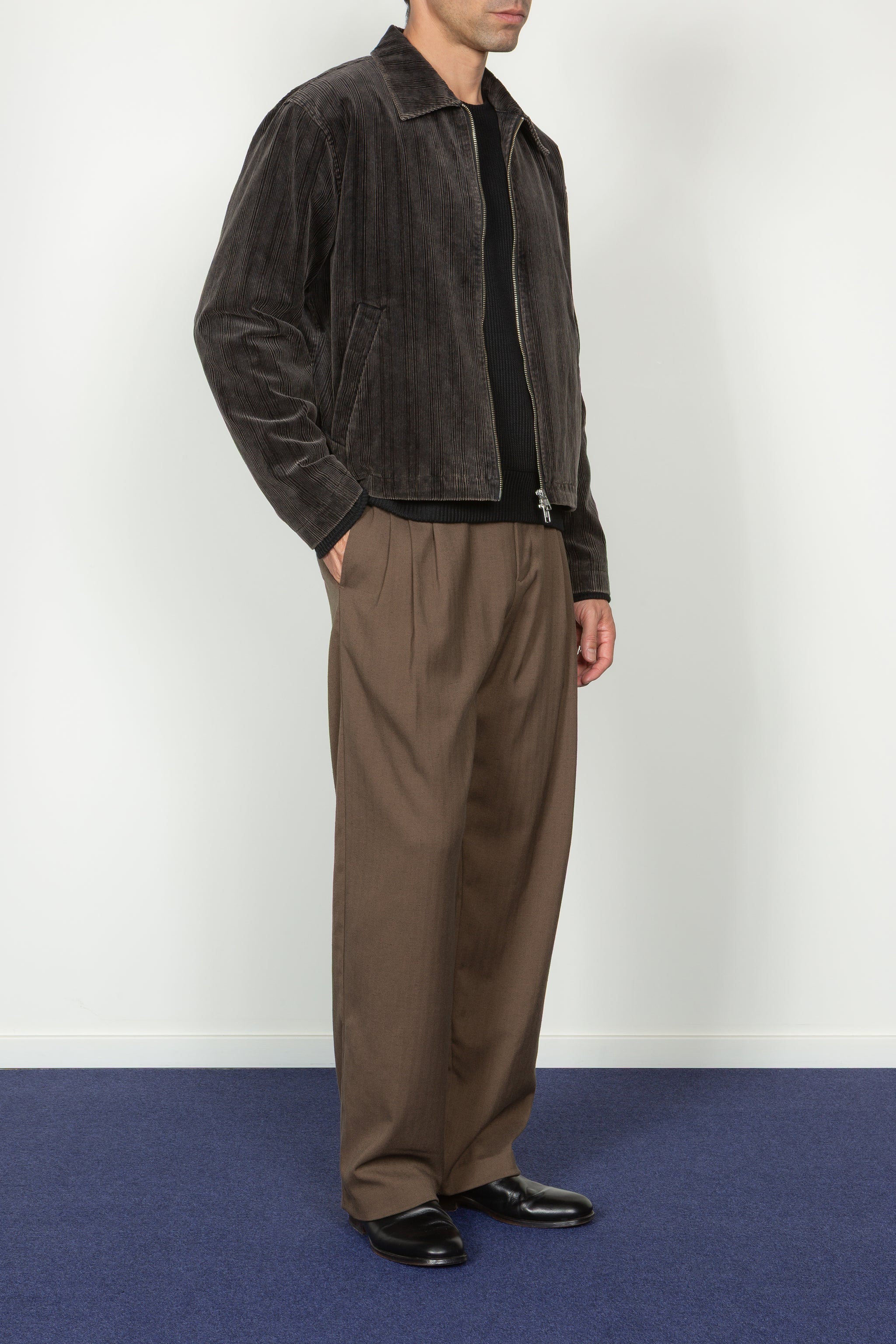 Collared Zip Front Jacket - Enzyme Washed Black Corduroy – SHADES