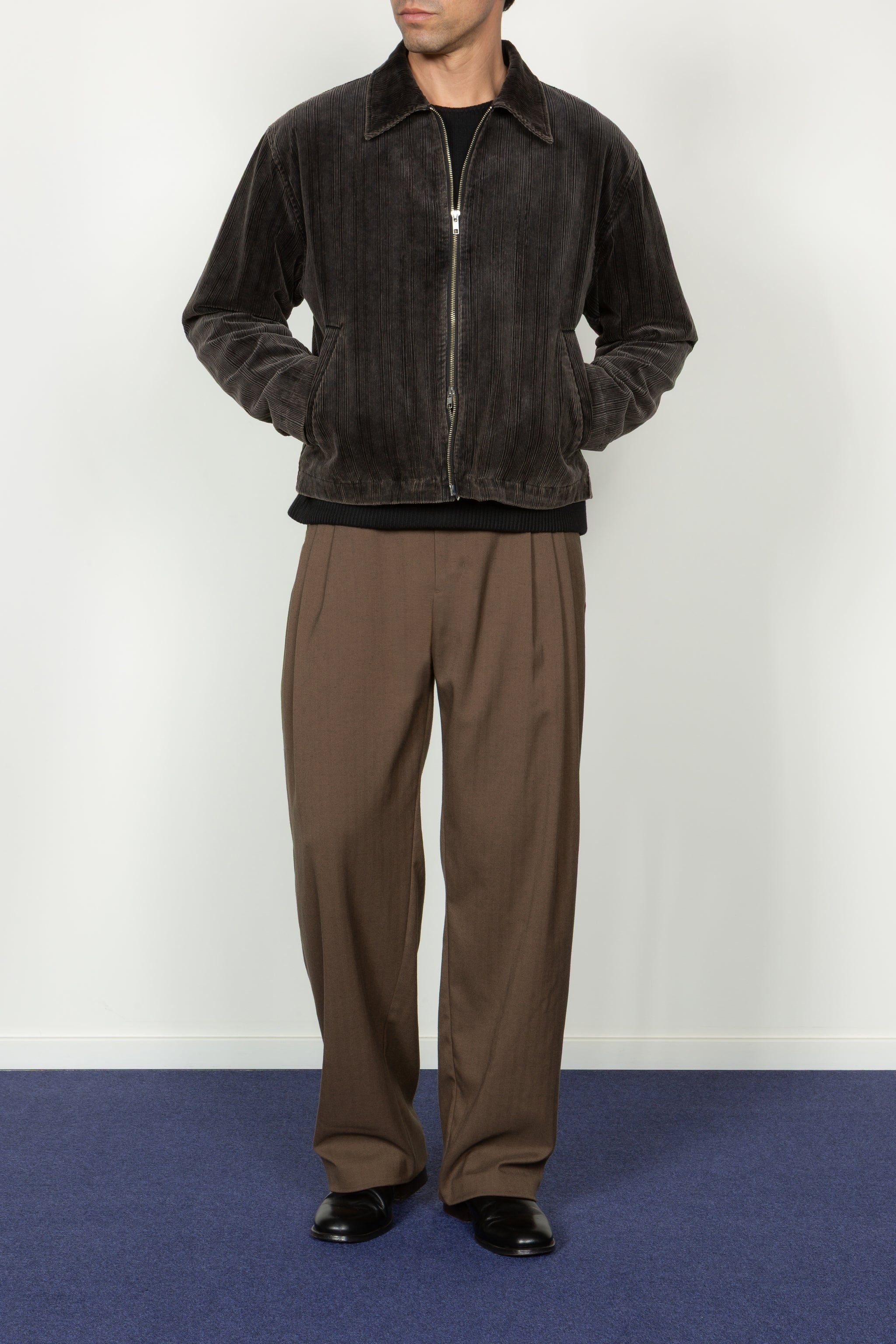 Collared Zip Front Jacket - Enzyme Washed Black Corduroy – SHADES