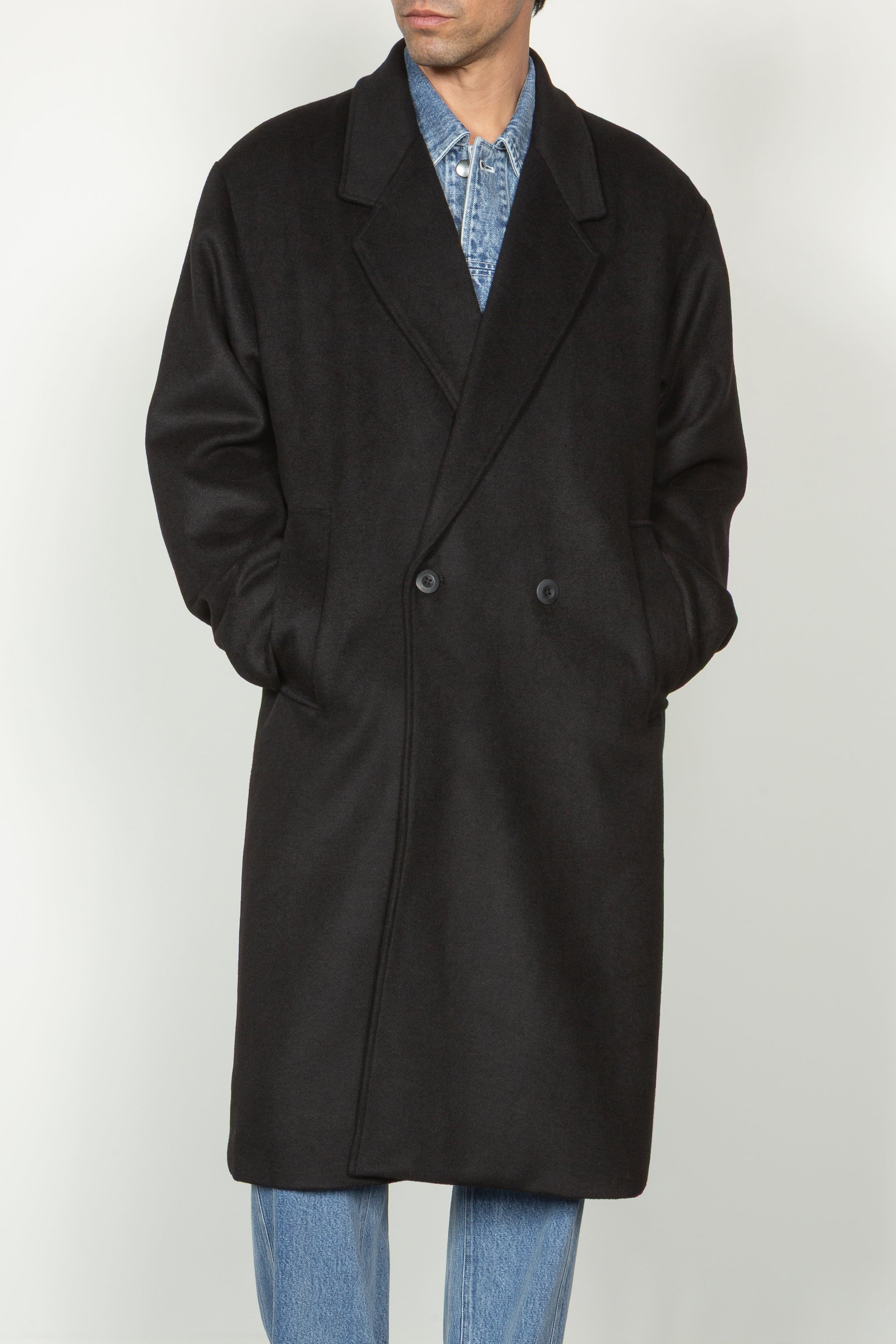 Oversized Double Breasted Overcoat - Black Melton Wool – SHADES OF