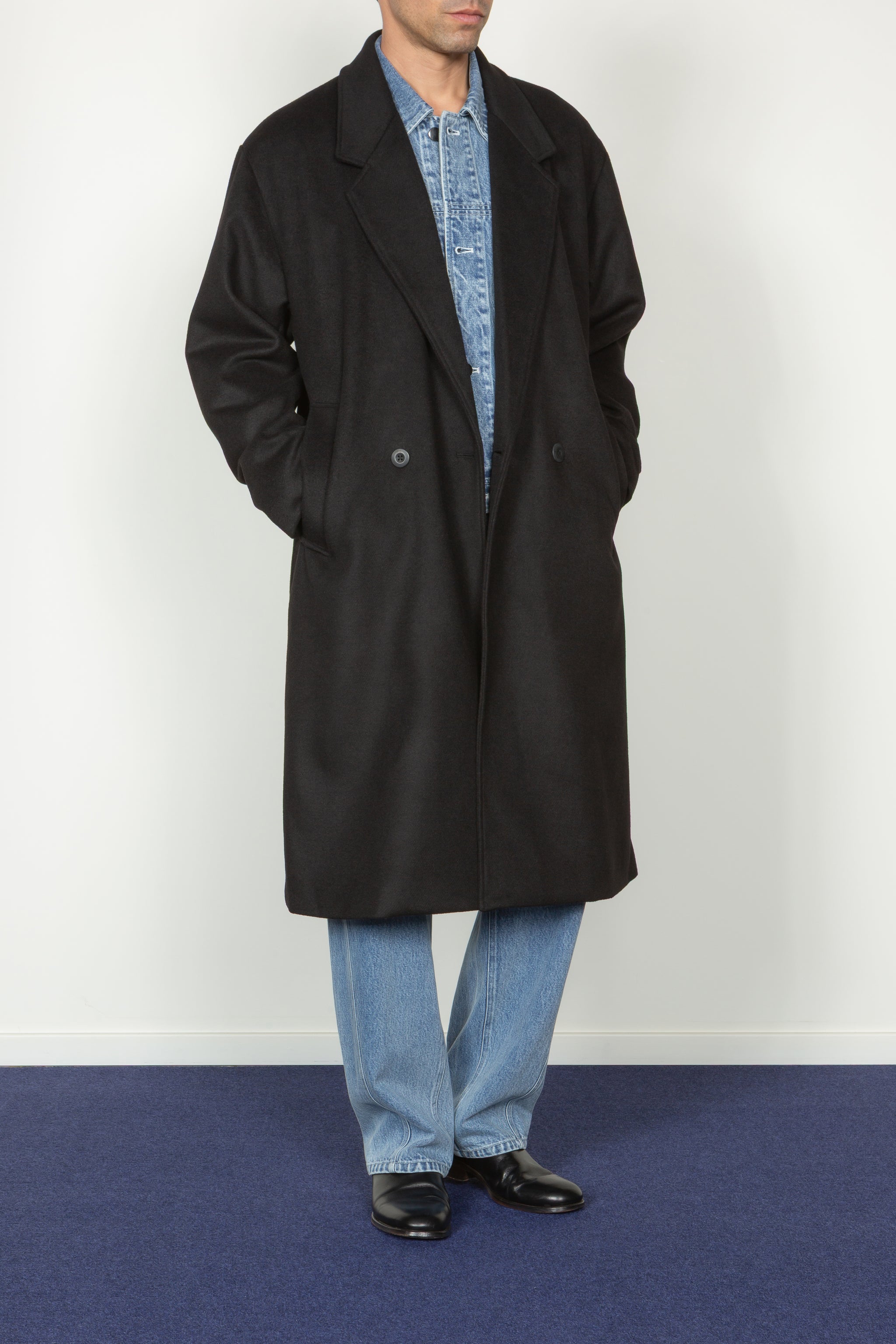 Oversized Double Breasted Overcoat - Black Melton Wool – SHADES OF