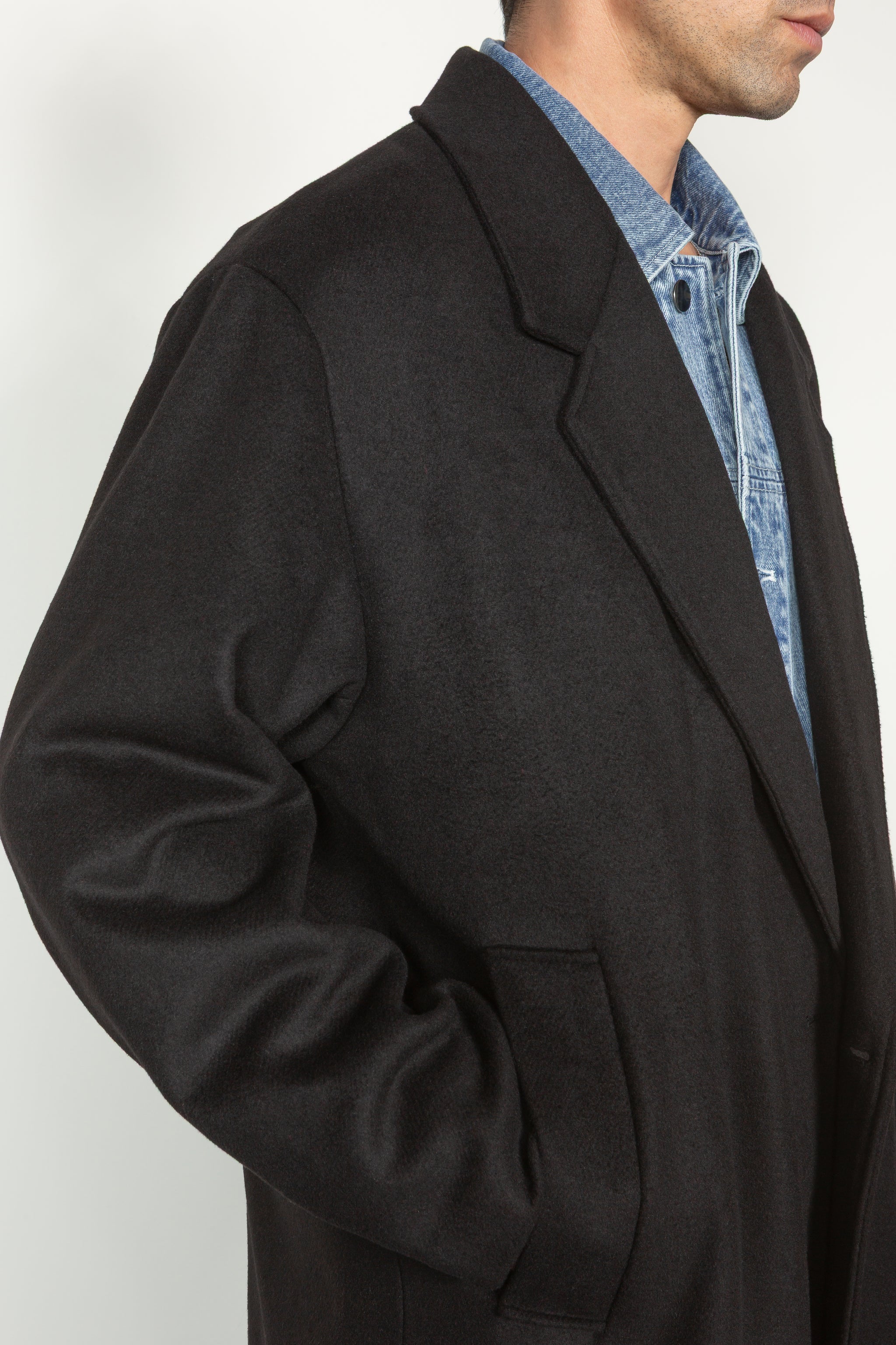 Oversized Double Breasted Overcoat - Black Melton Wool – SHADES OF