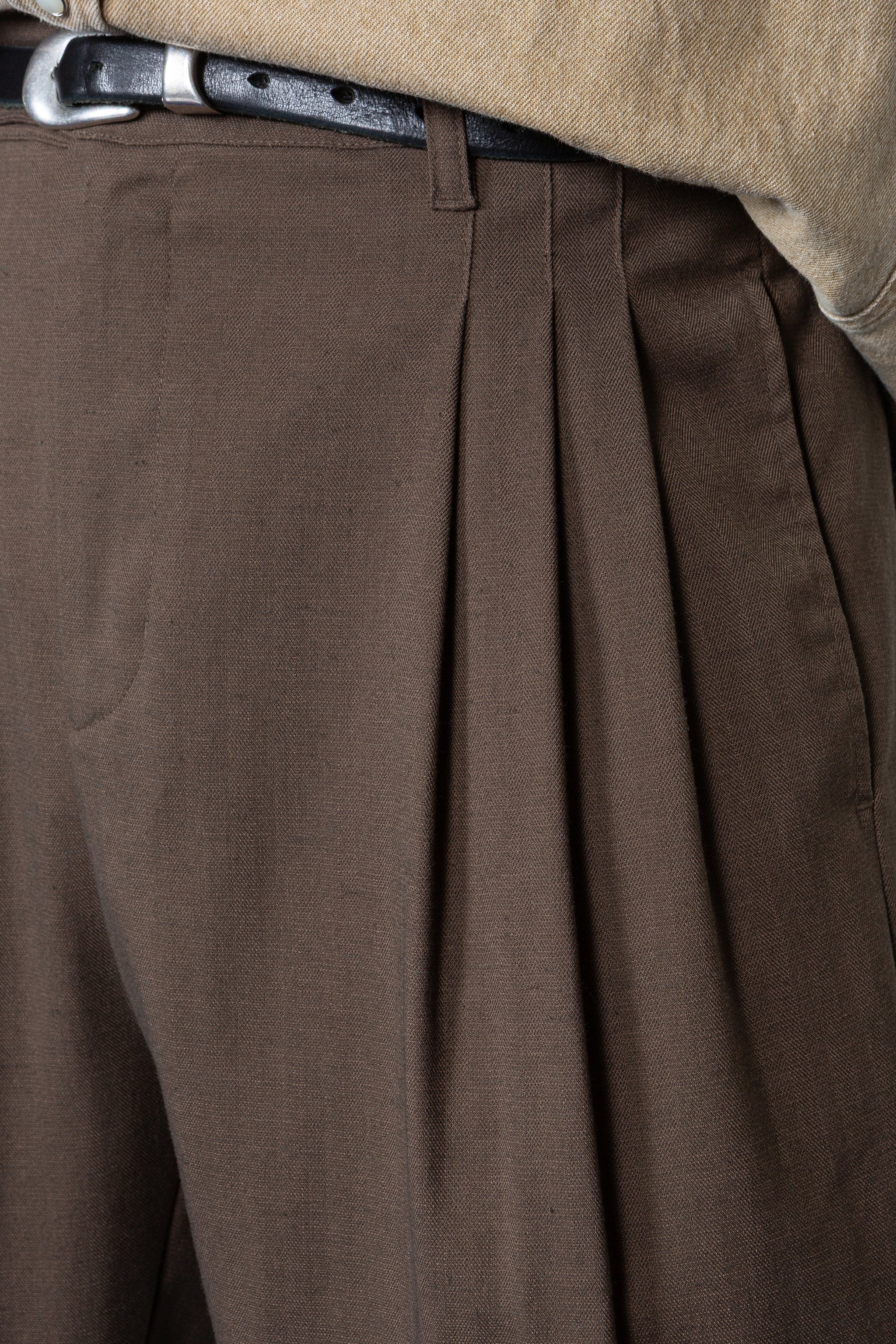 Triple Pleated Wide Leg Trouser - Brown Herringbone – SHADES OF