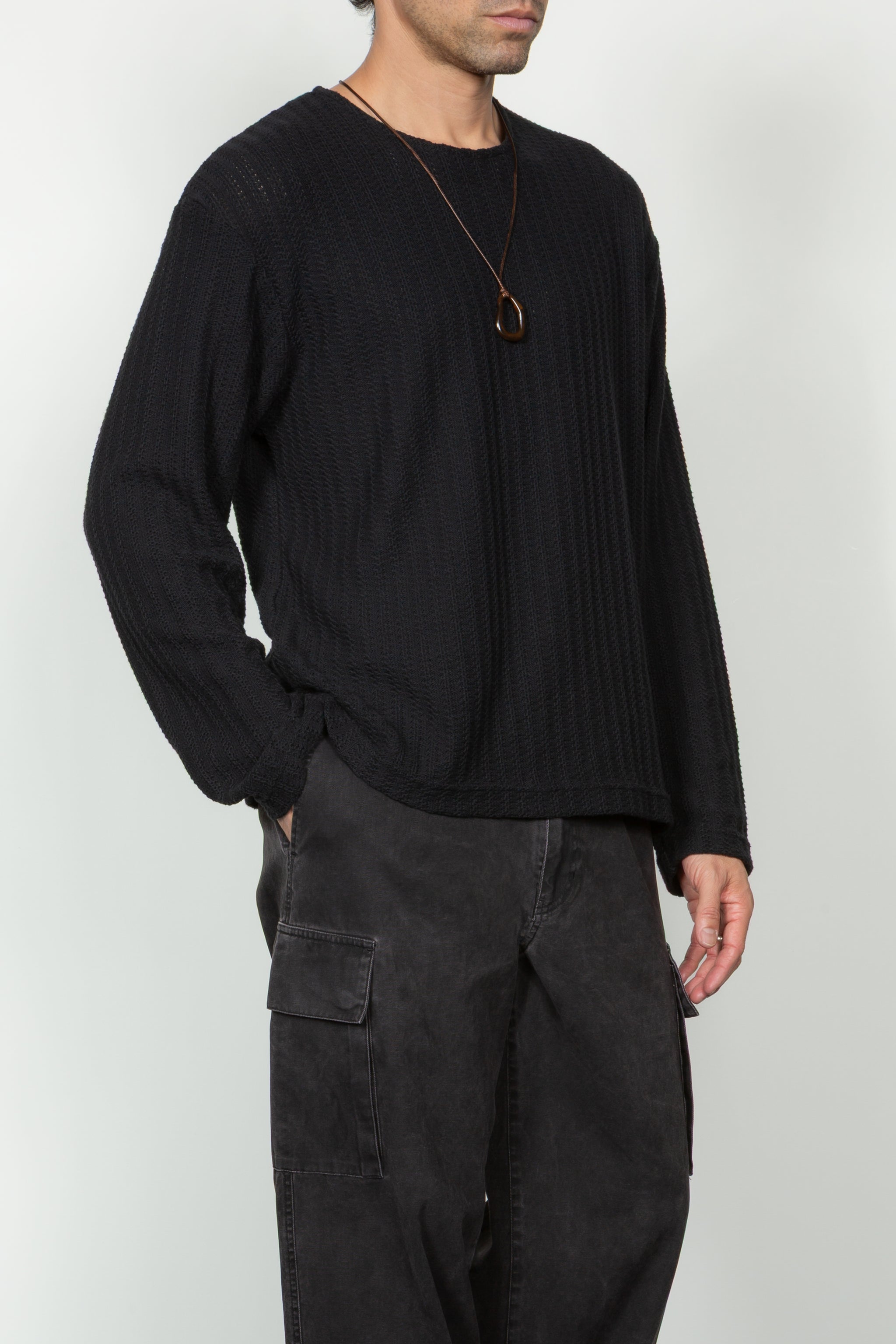 05aw y’s drape knit long sleeve kakko下北沢 Long Sleeve Oversized Top - Black Sweater Knit – SHADES OF