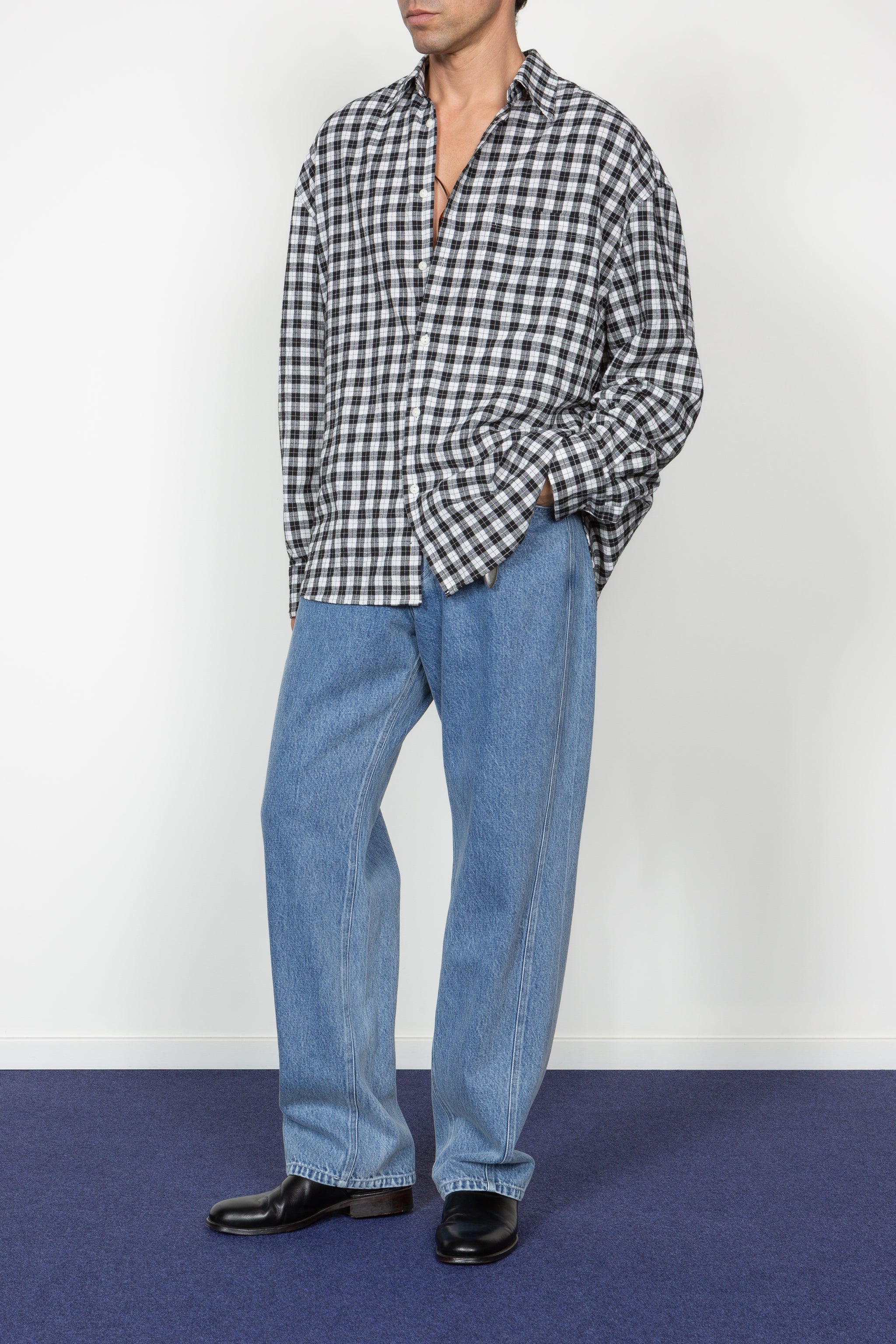 Ultra Oversized Big Pocket Shirt - Black / White Picnic Check M