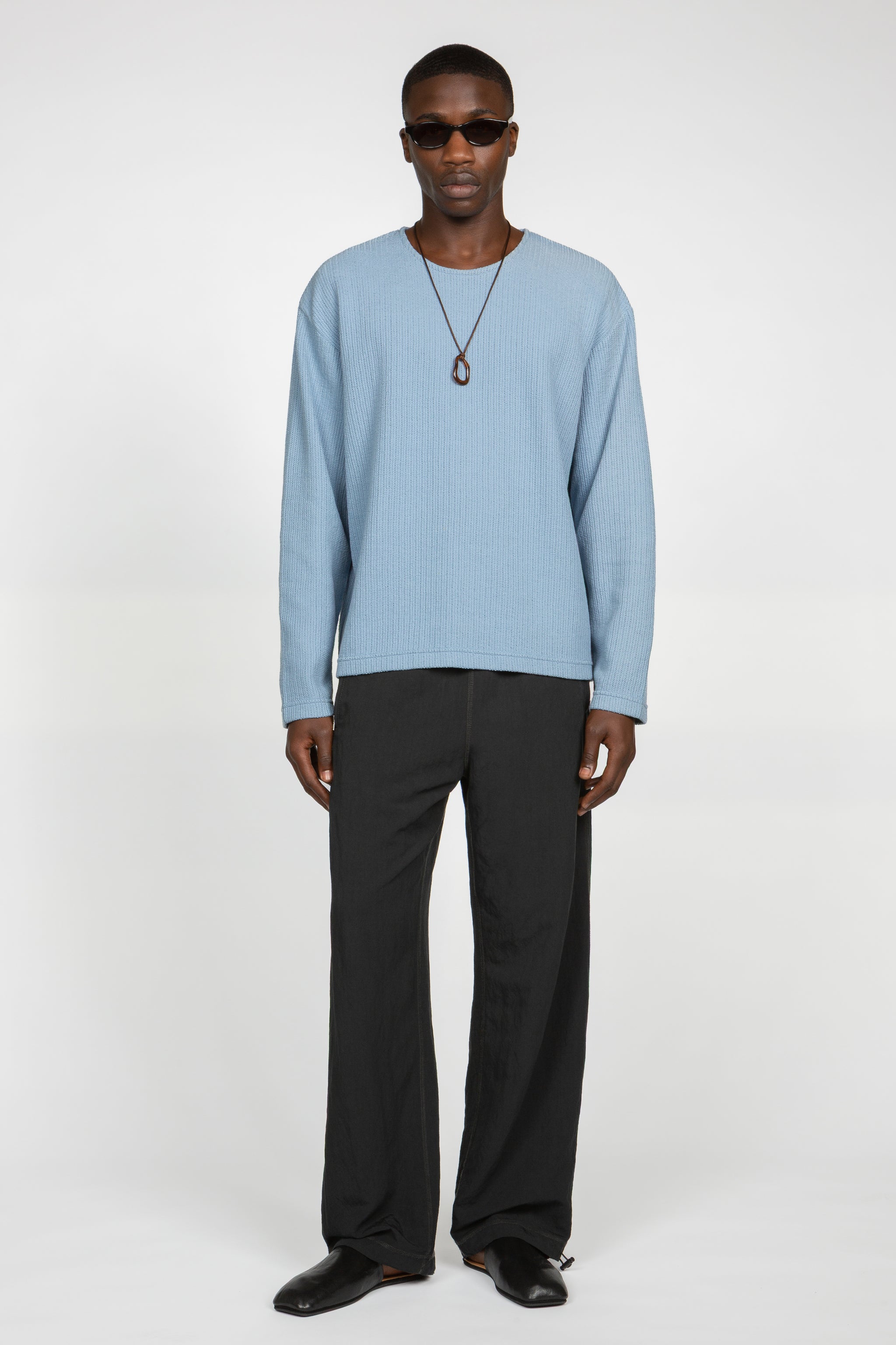 Long Sleeve Oversized Top - Cornflower Blue Crosshatch – SHADES OF