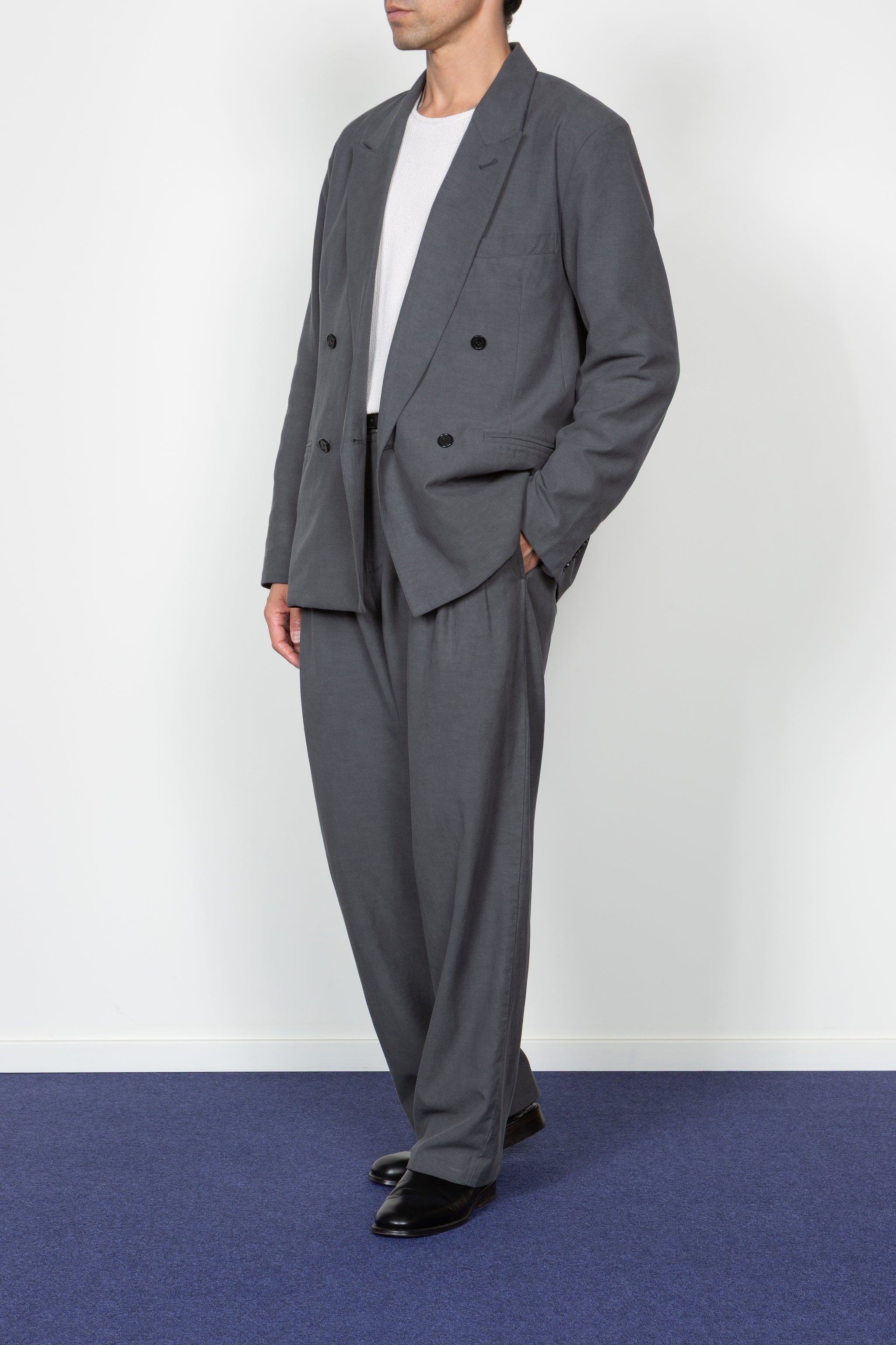 Double breasted Blazer（Gray）laubeblanc Unstructured Relaxed Double Breasted Blazer - Charcoal – SHADES OF