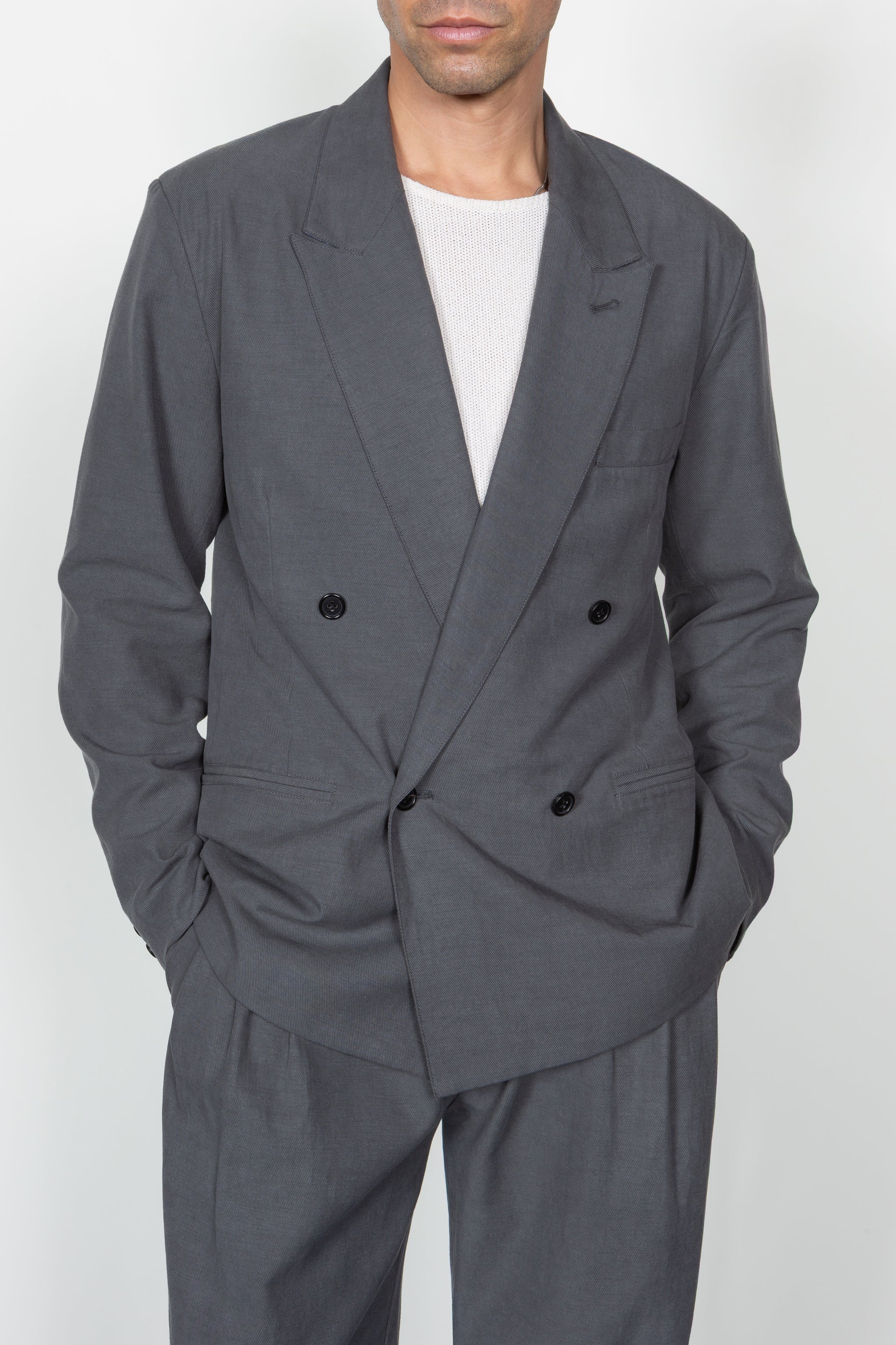 Unstructured Relaxed Double Breasted Blazer - Charcoal – SHADES OF