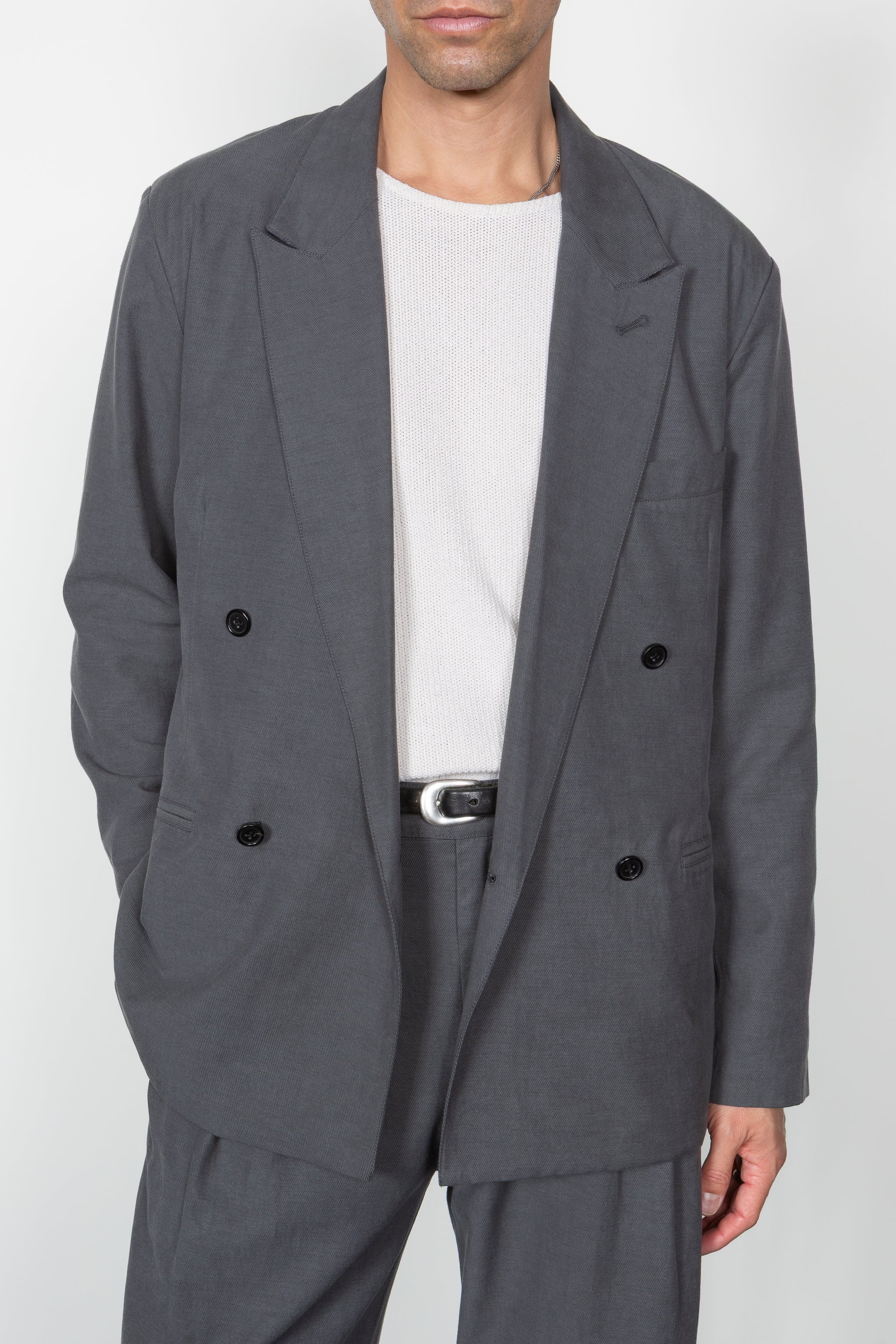 Unstructured Relaxed Double Breasted Blazer - Charcoal – SHADES OF