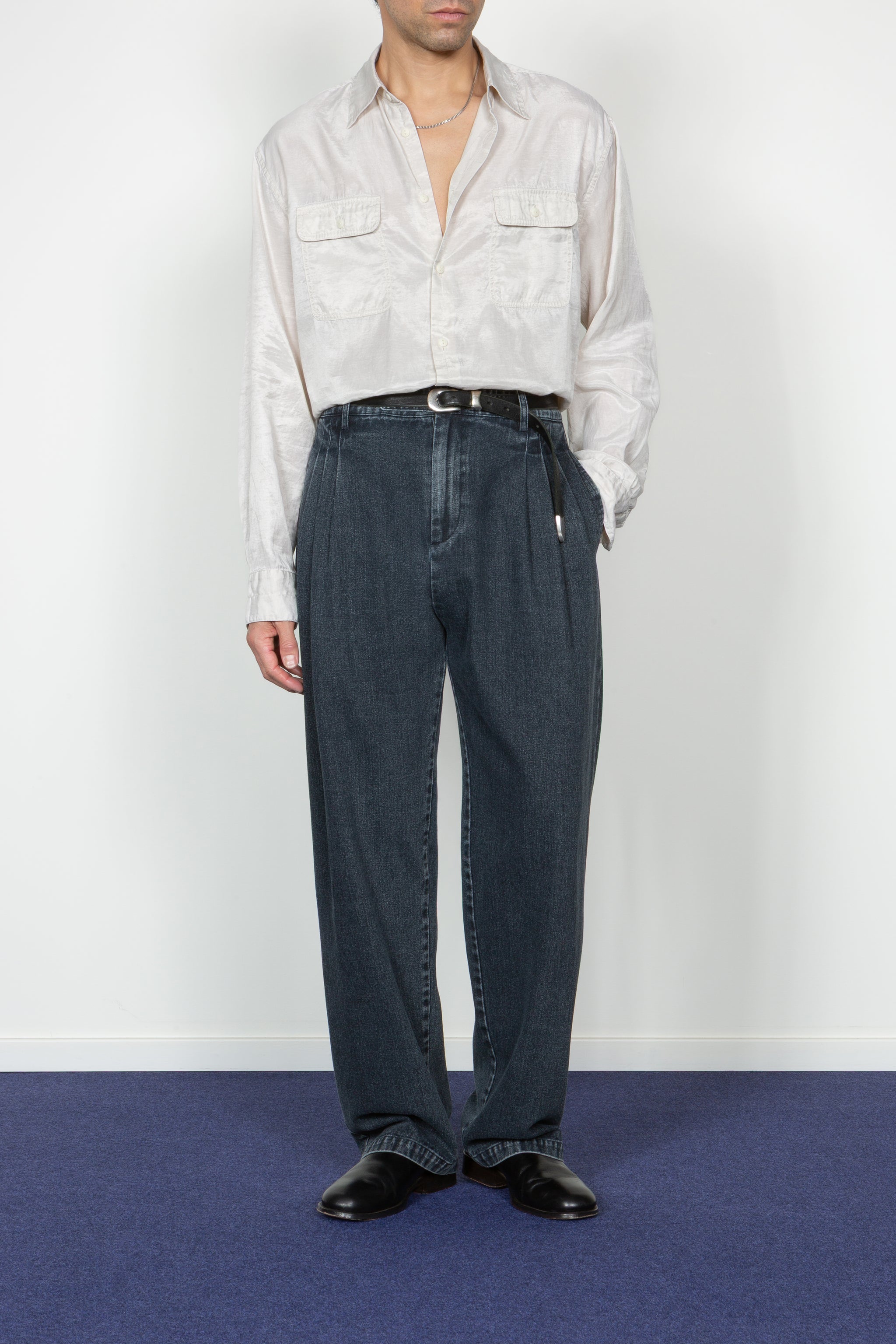 Triple Pleated Wide Leg Trouser - Dark Indigo Denim – SHADES OF