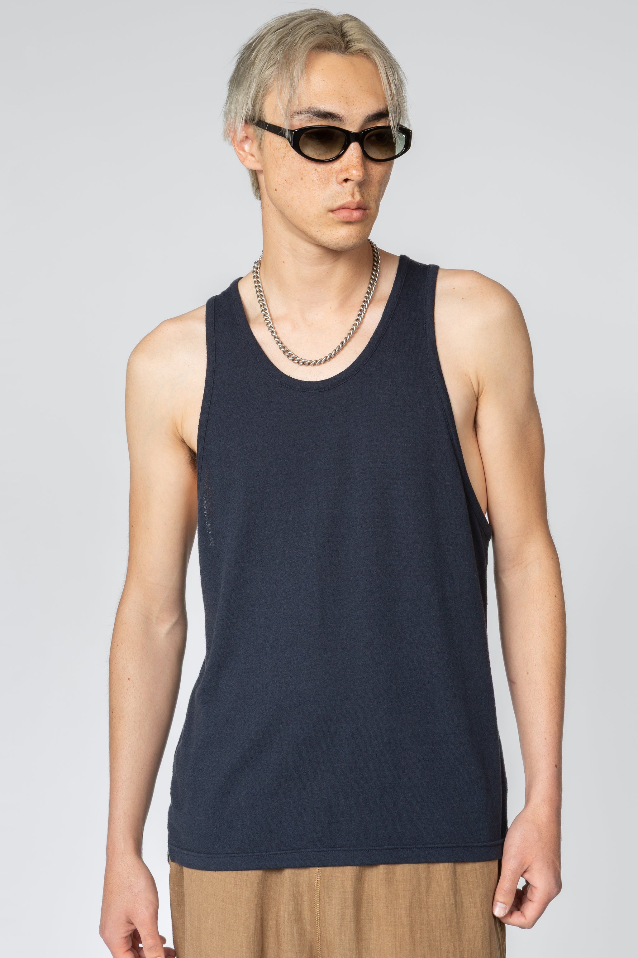 Tank Top - Navy Knit Crepe – SHADES OF GREY BY MICAH COHEN