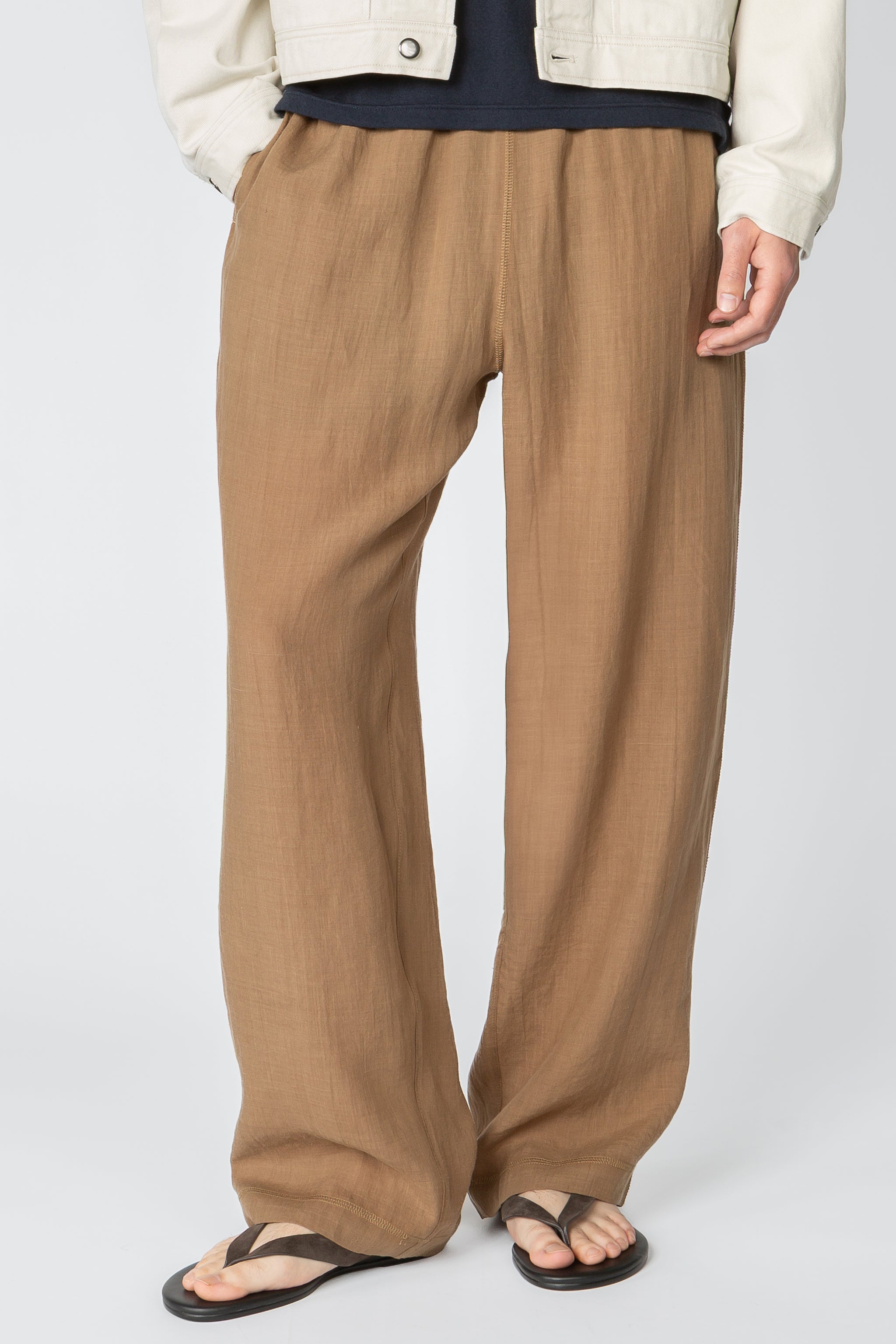 【MODERNIF】Weaven Linen Semi-Wide Slacks Wave Linen Full Pants – La Garçonne