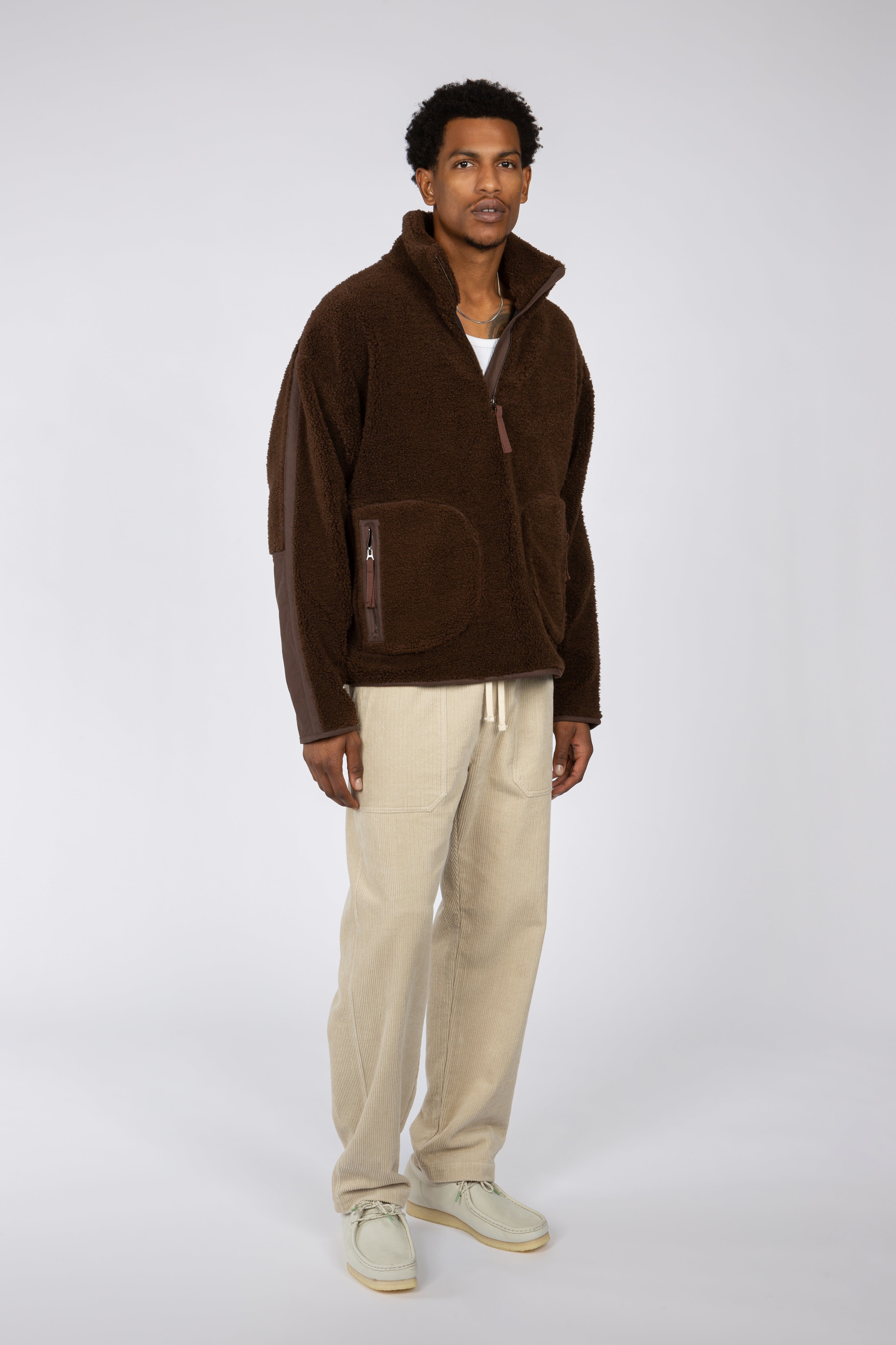 Quarter-Zip Shearling Fleece Pullover - Brown – SHADES OF GREY BY