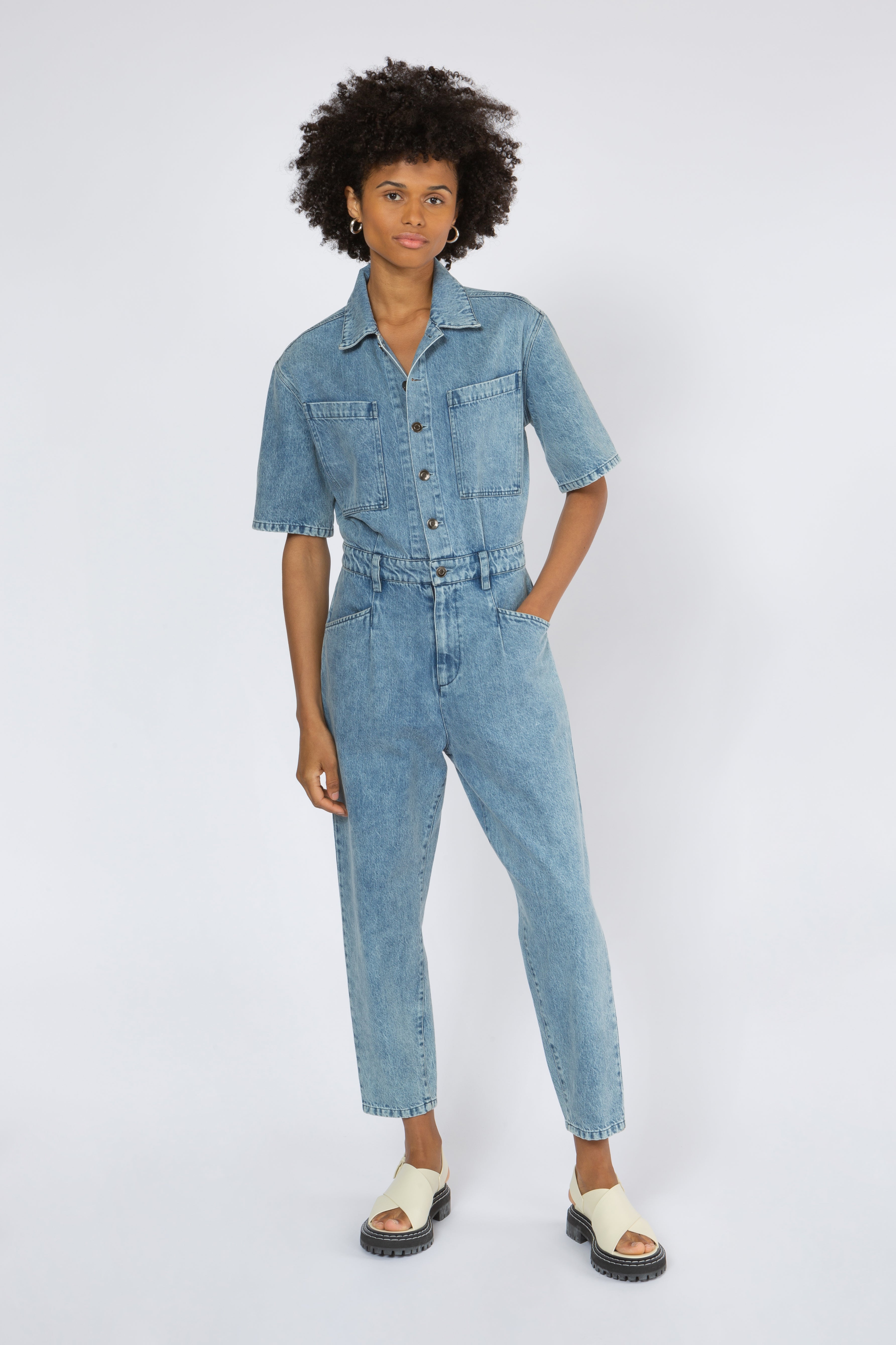 deformation dialog Fancy Angled Pocket Jumpsuit - Mid Blue Stone Washed Denim – SHADES OF GREY BY  MICAH COHEN